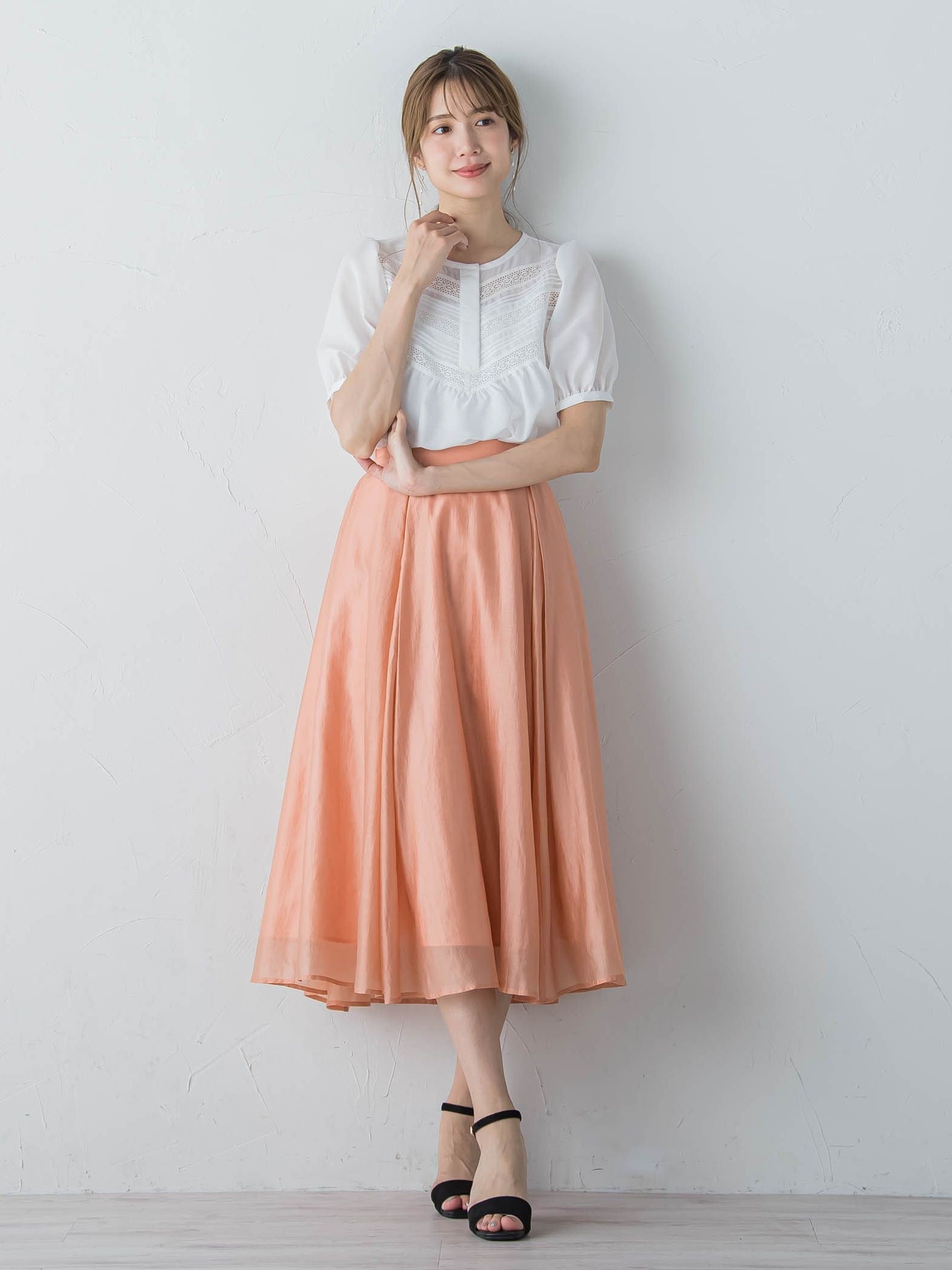 【通常サイズ】タックフレア女優スカート ≪洗濯機で洗える≫
