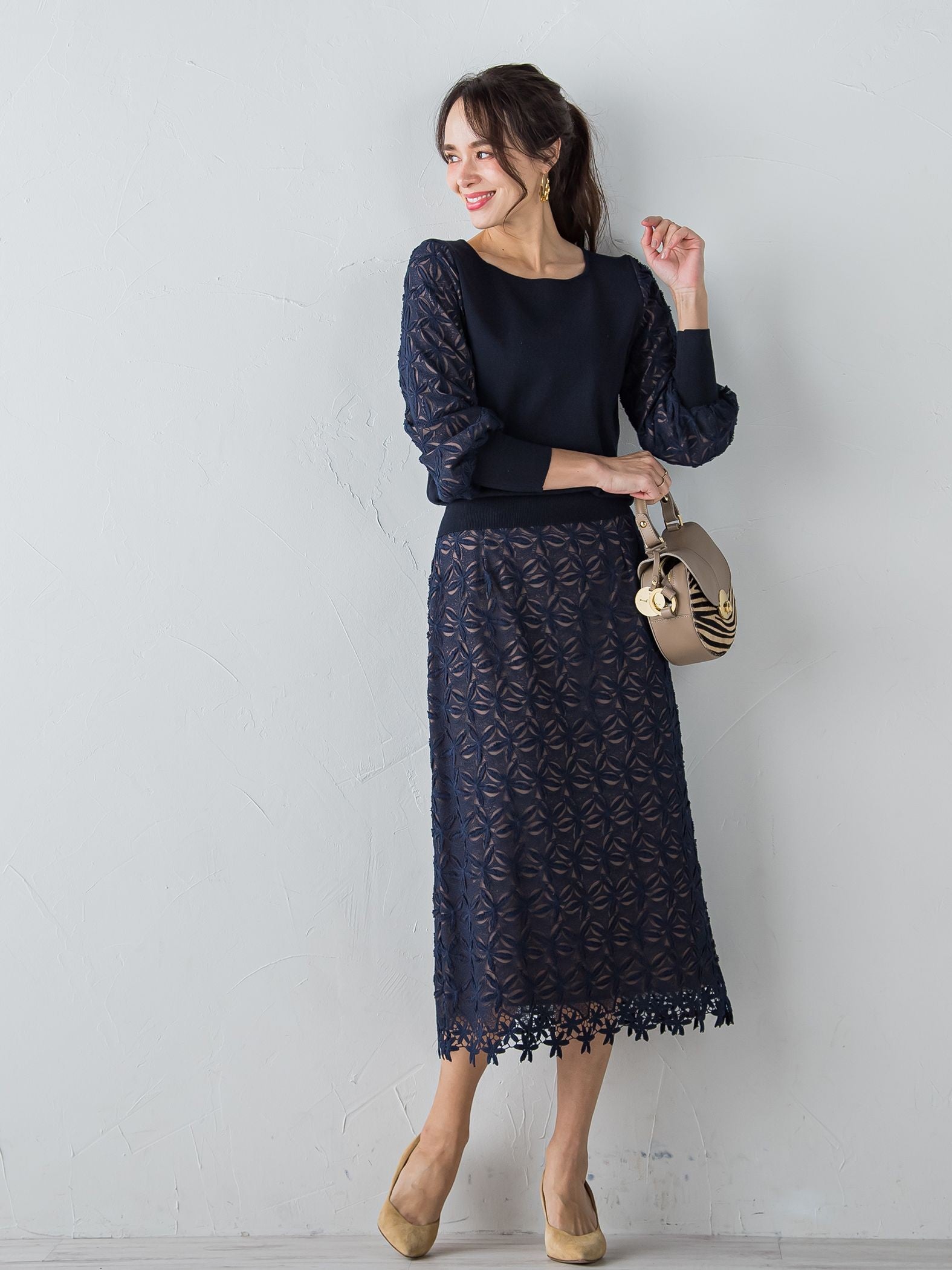 レース刺繍タイトスカート≪セットアップ対応≫