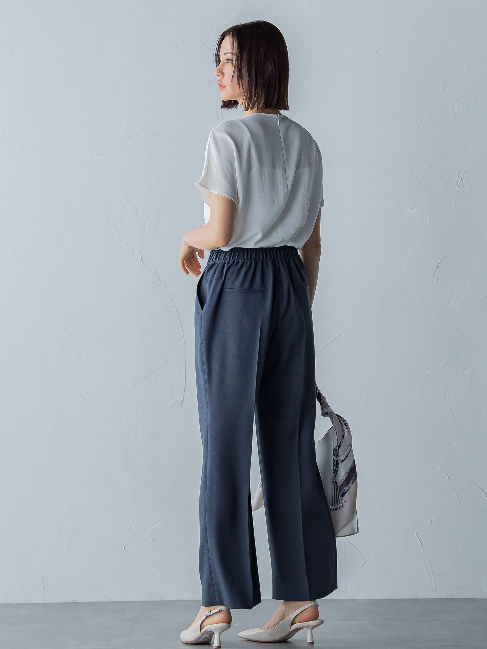 アリシアリノスタイルアップワイドパンツ≪洗濯機で洗える/シワになりにくい/ストレッチ/セットアップ≫