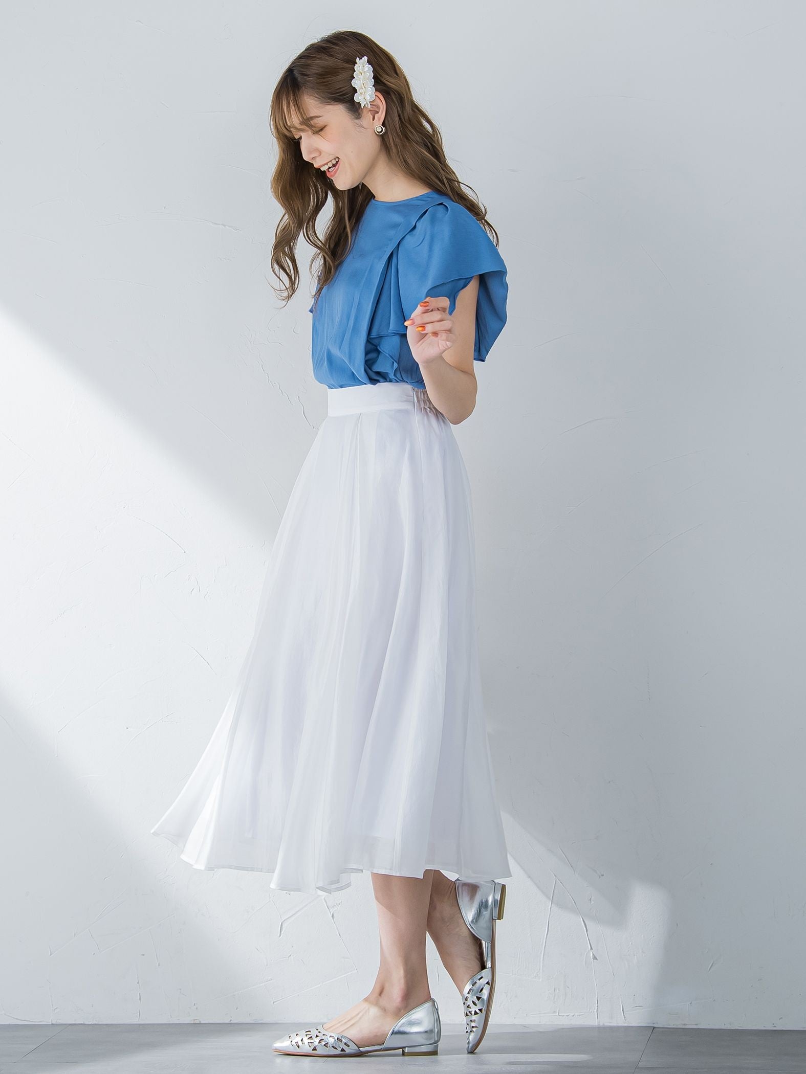 【通常サイズ】タックフレア女優スカート ≪洗濯機で洗える≫