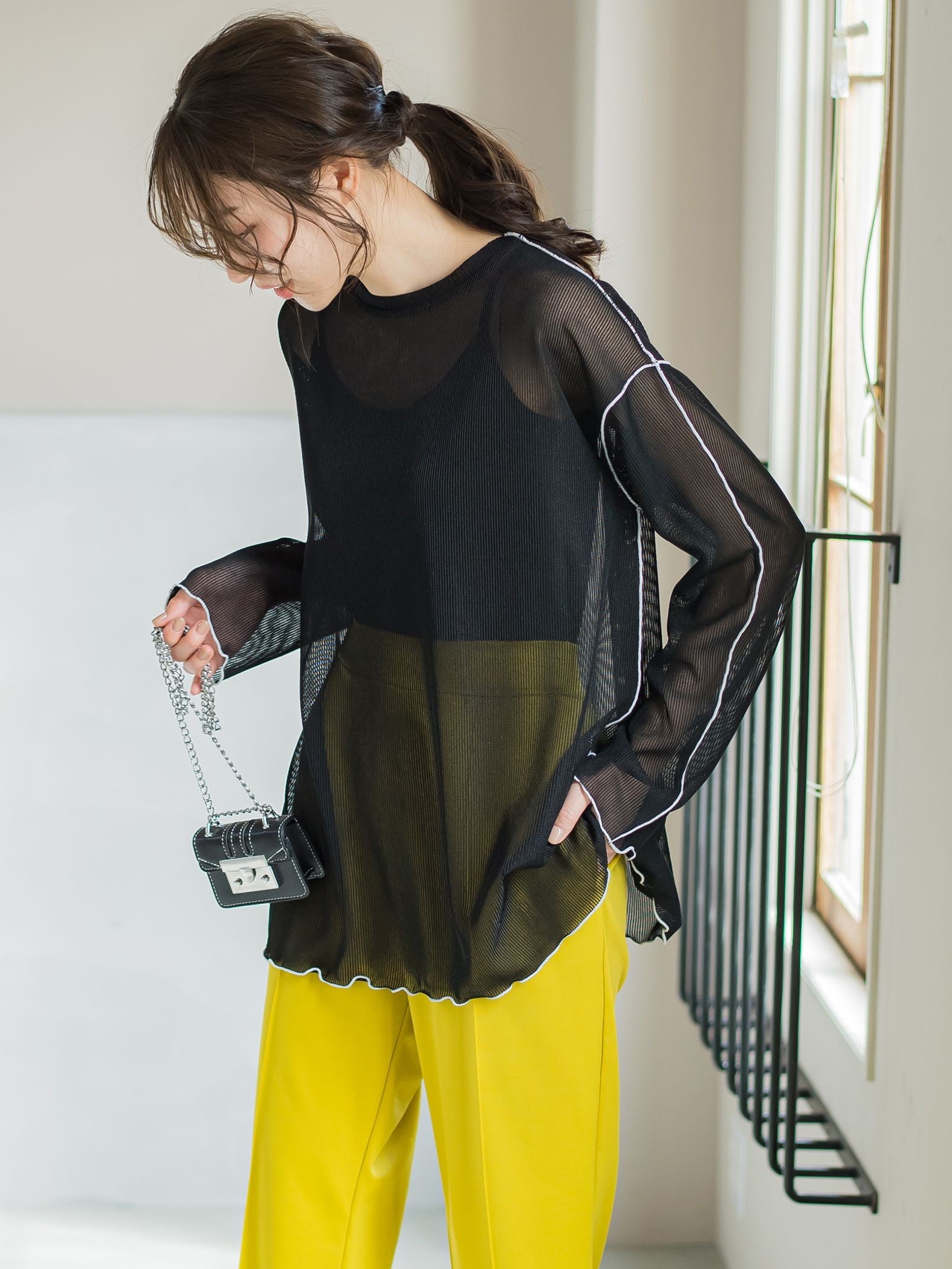 【コーディネートにこなれ感をプラス】ストライプシアーTシャツ《手洗い可能》