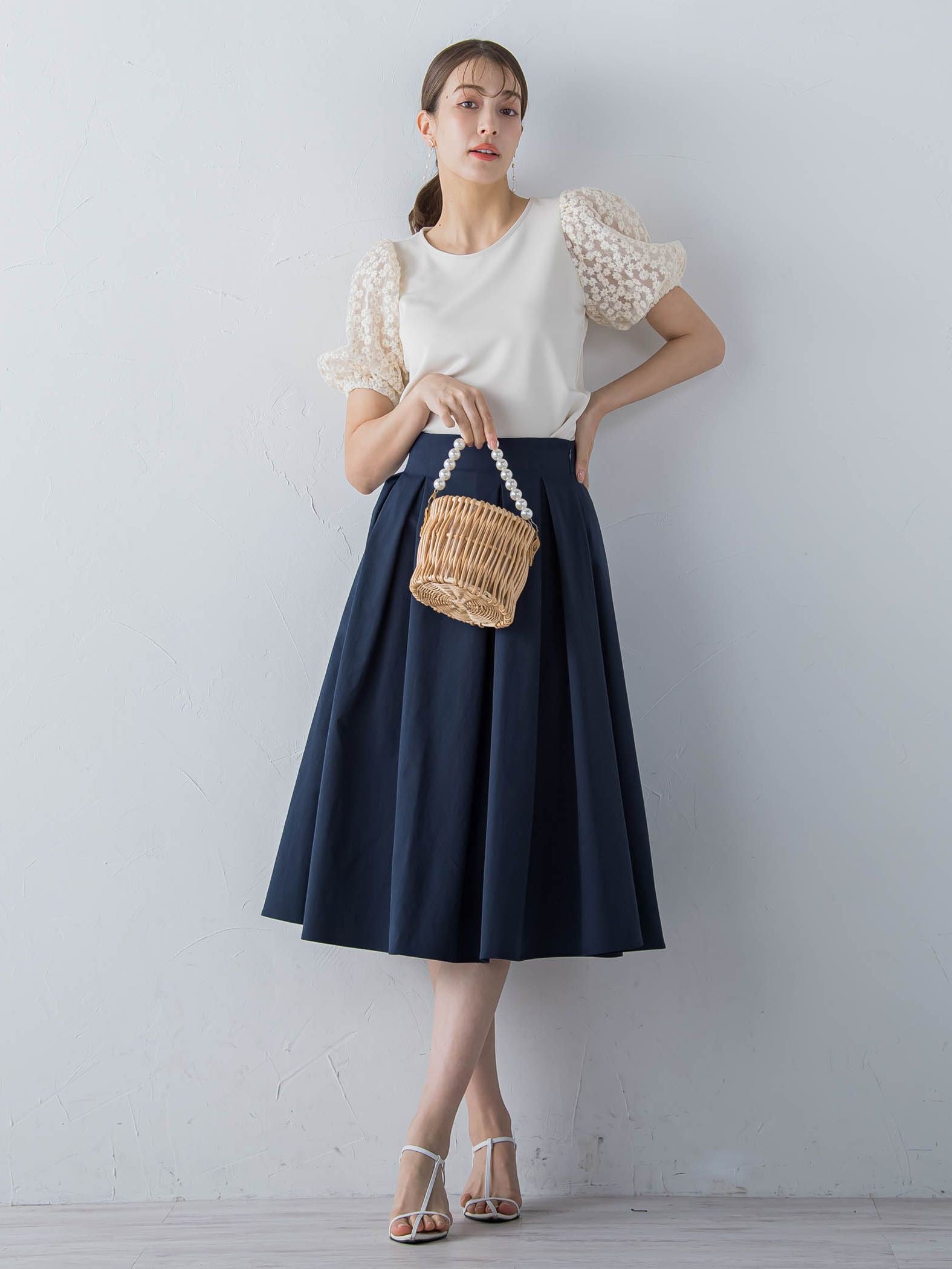 チュール刺繍ドッキングカットソー ≪手洗い可能≫