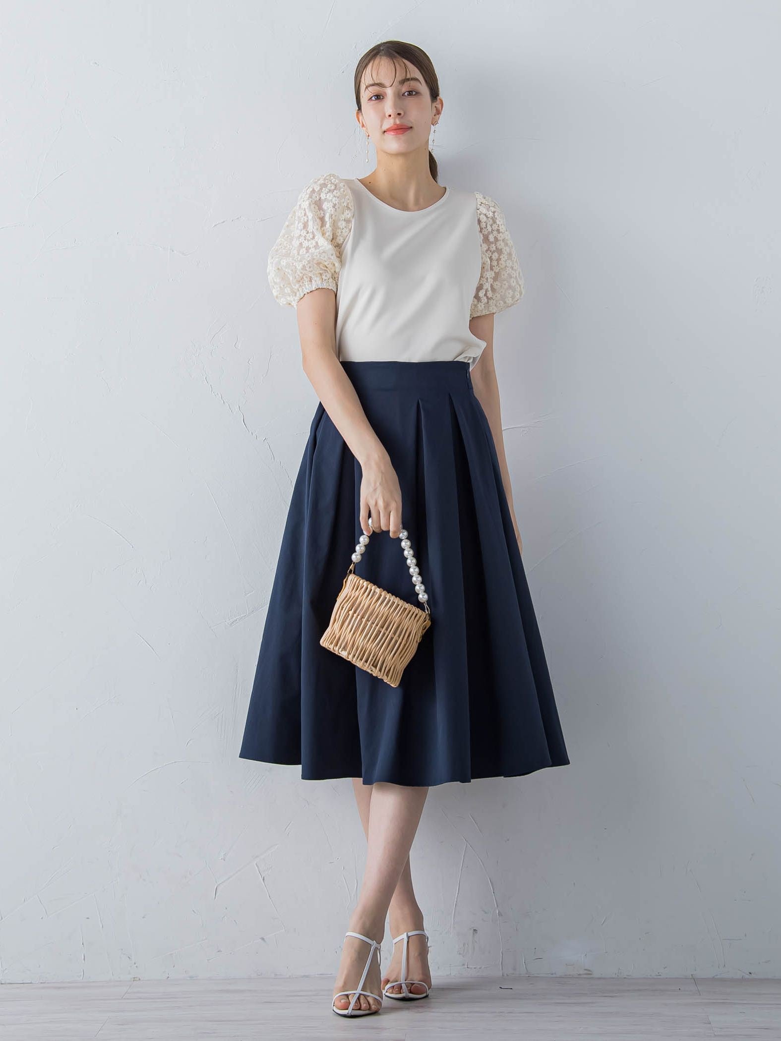 チュール刺繍ドッキングカットソー ≪手洗い可能≫