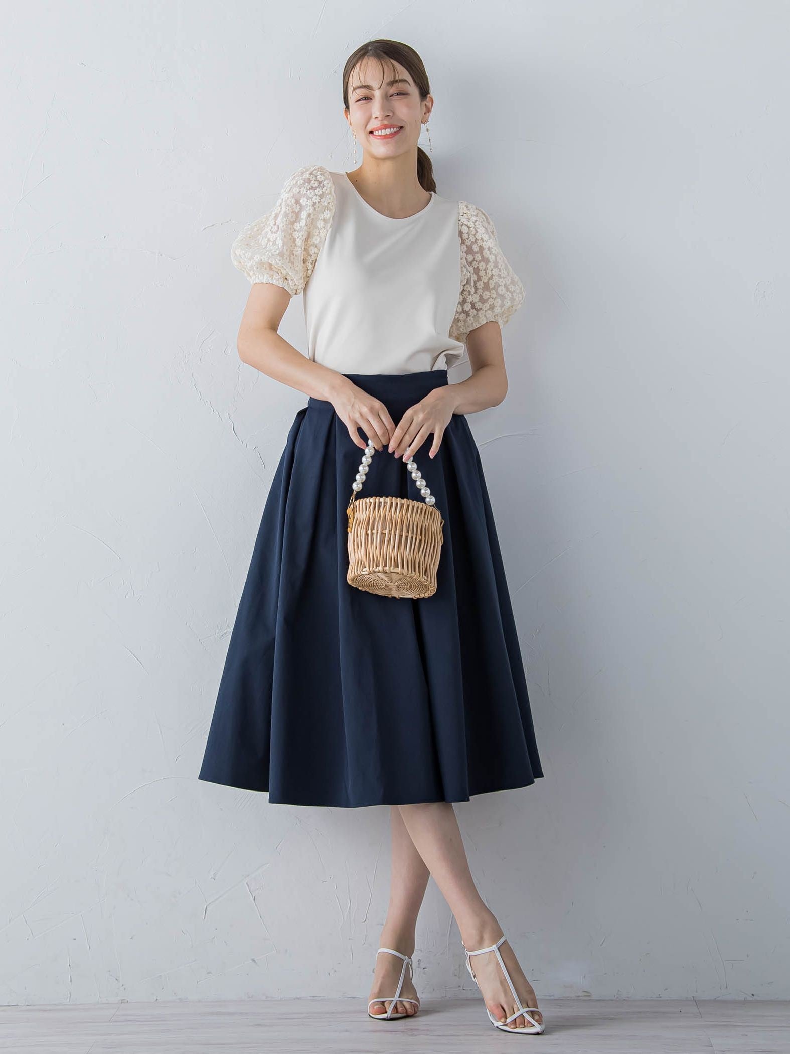 チュール刺繍ドッキングカットソー ≪手洗い可能≫