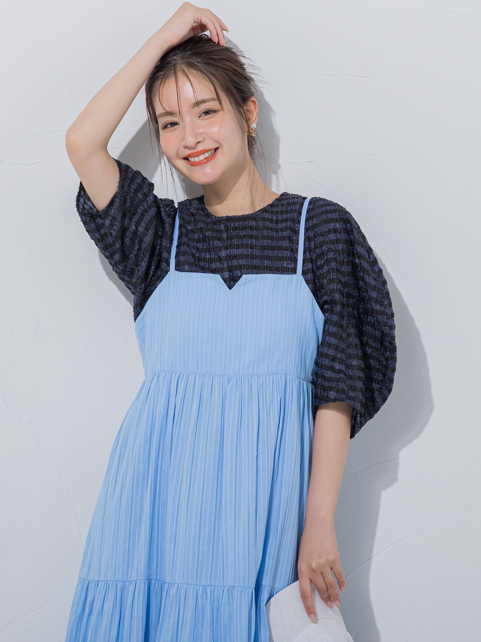 【涼し気で夏にぴったり】ドビーストライプキャミワンピース《手洗い可能》