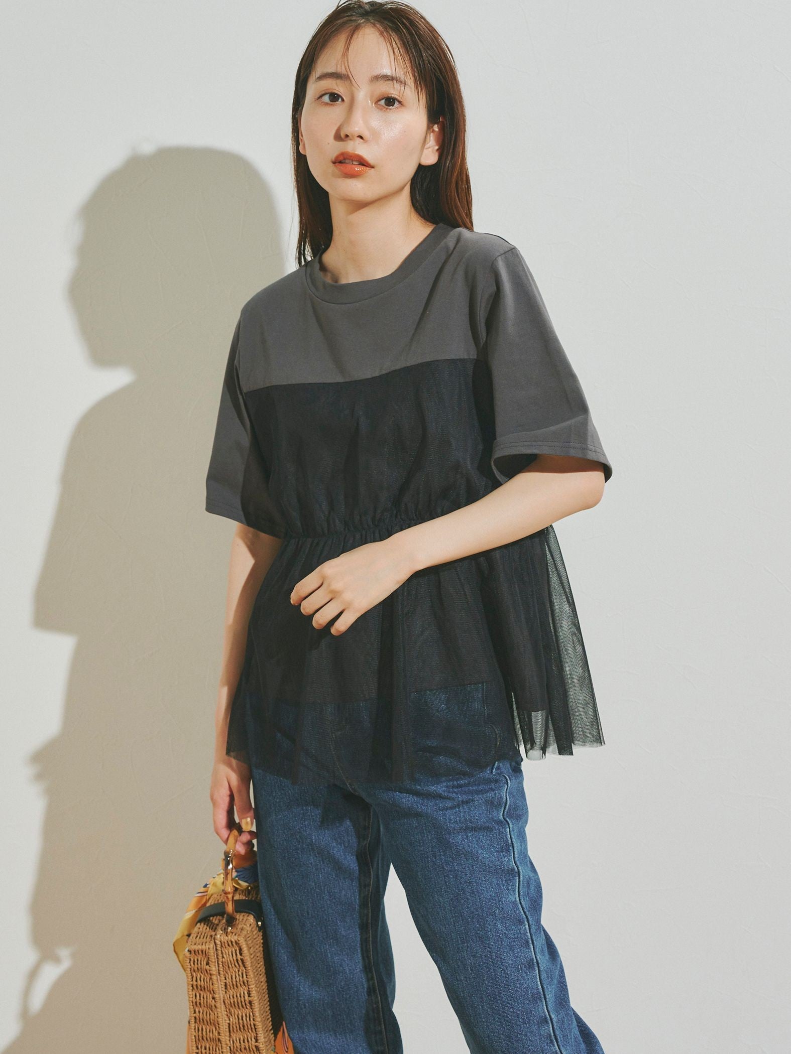 チュールレイヤード風カットソー ≪手洗い可能≫