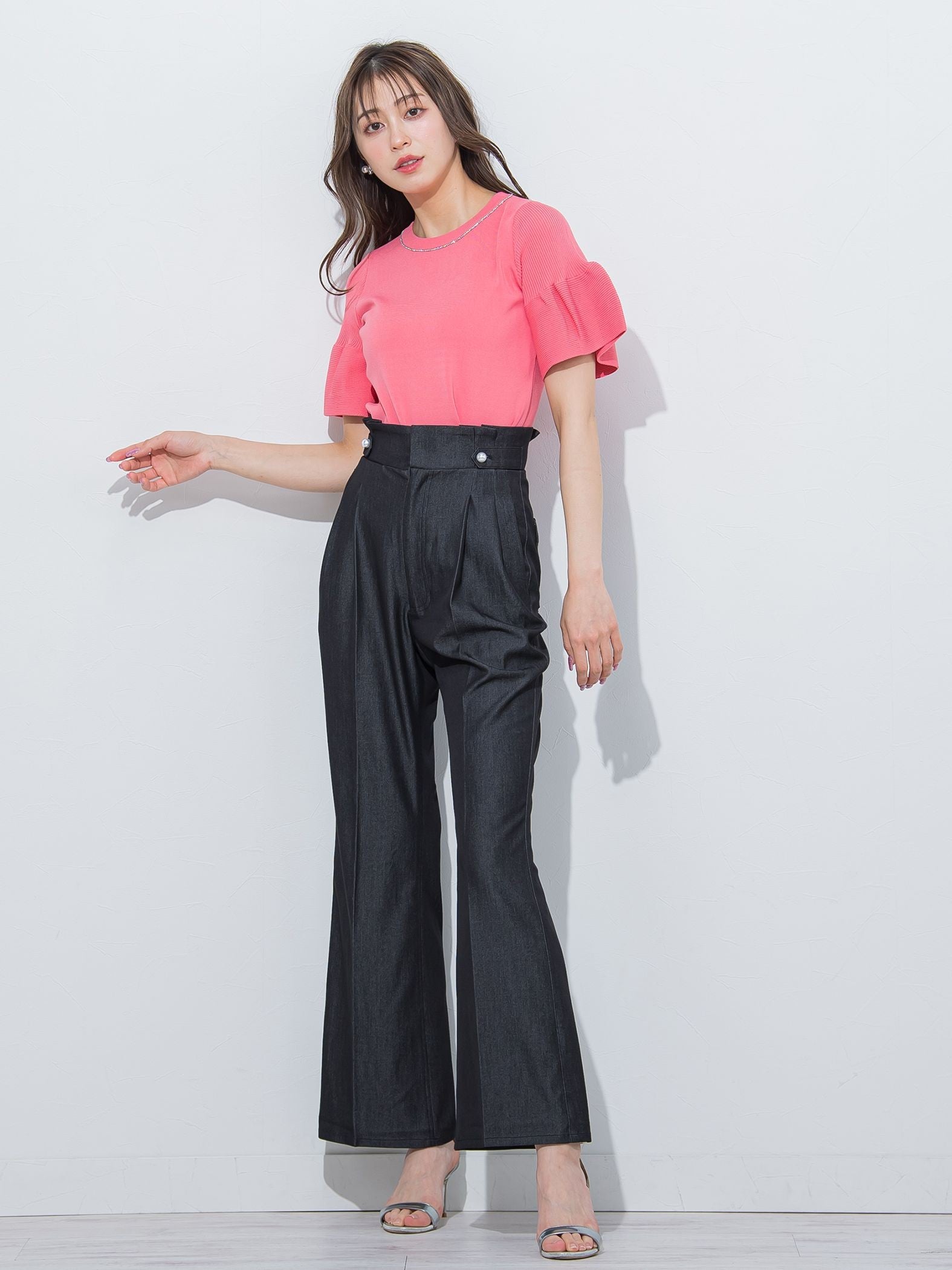 裾フレアストレッチデニムパンツ≪洗濯機で洗える≫