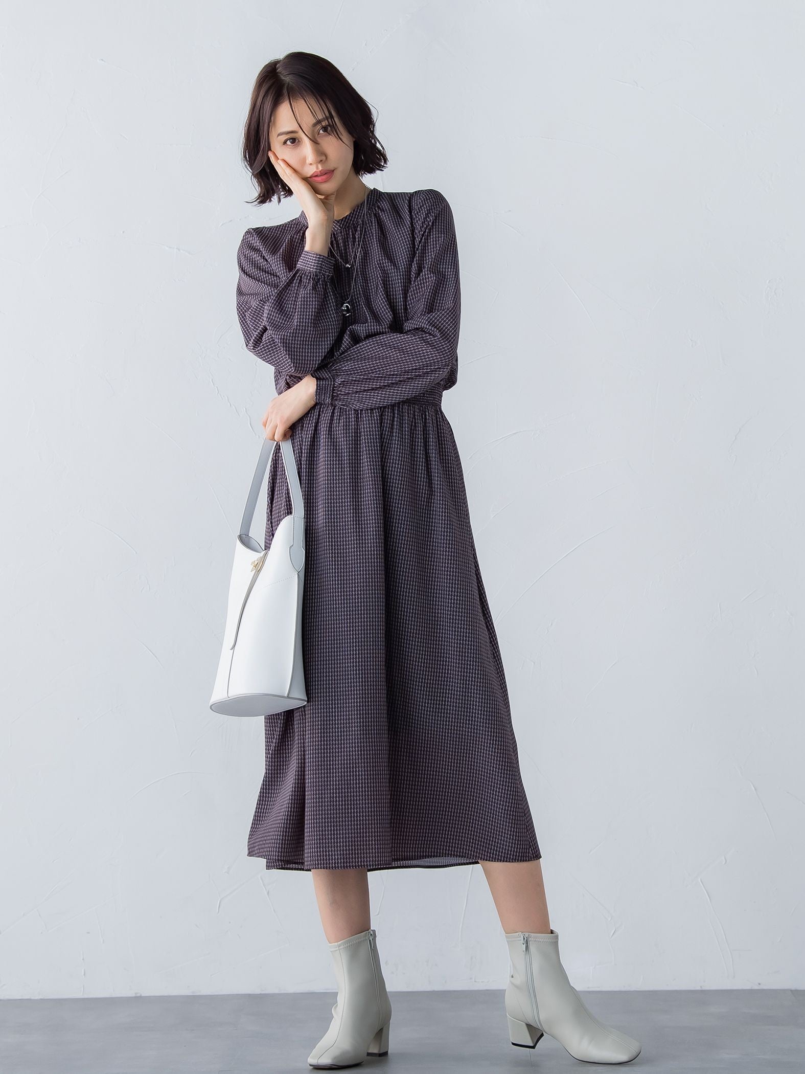 幾何柄プリントワンピース≪洗濯機で洗える≫