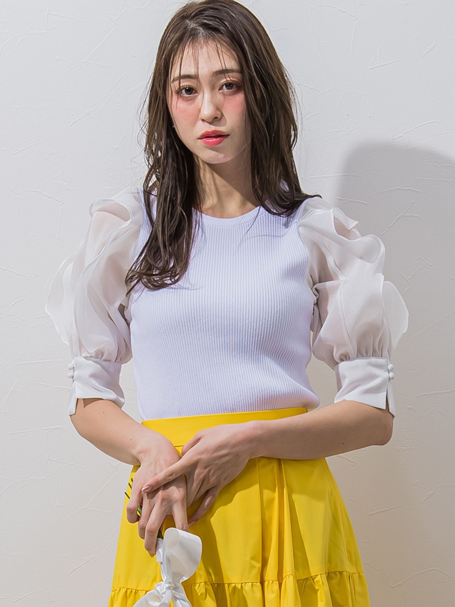 オーガンジー袖フリルプルオーバー≪接触冷感≫