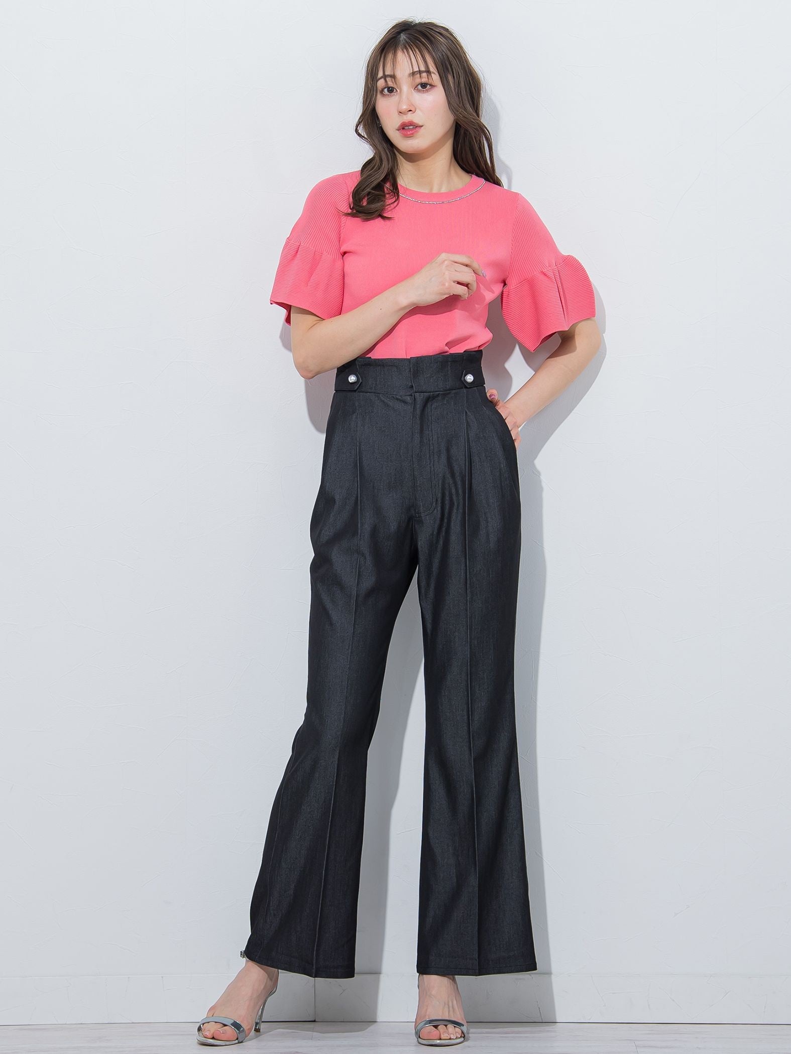 裾フレアストレッチデニムパンツ≪洗濯機で洗える≫
