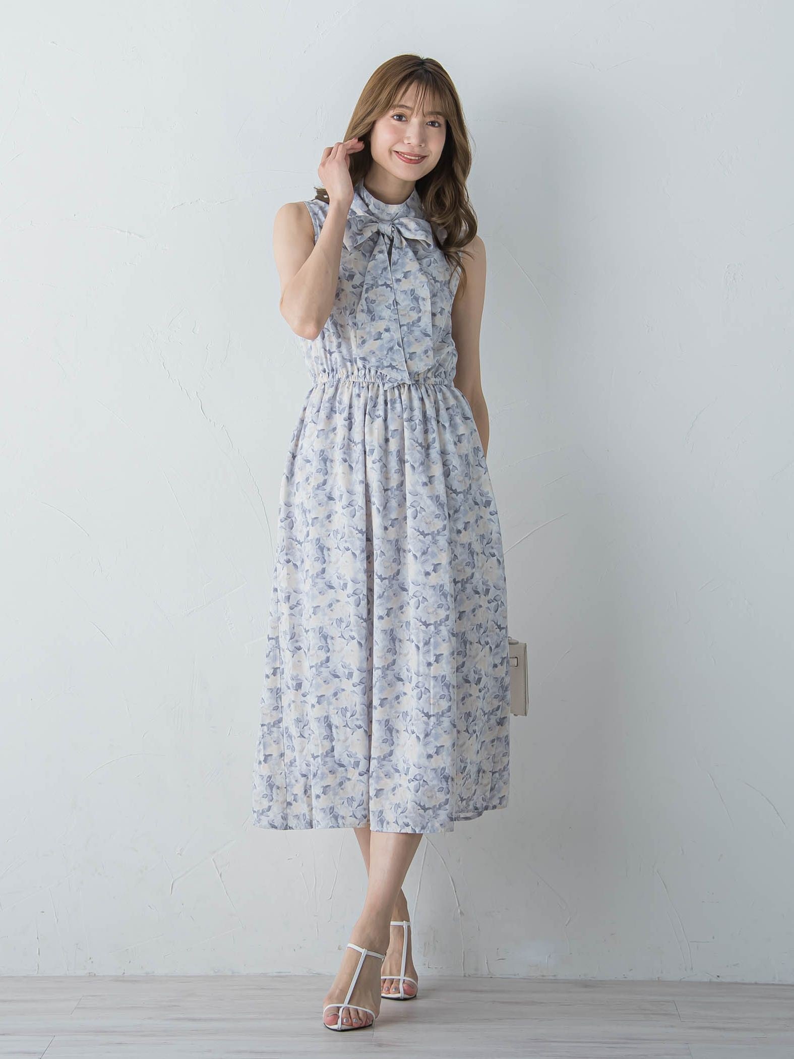 リボン2WAYぼかしフラワーワンピース ≪手洗い可能≫
