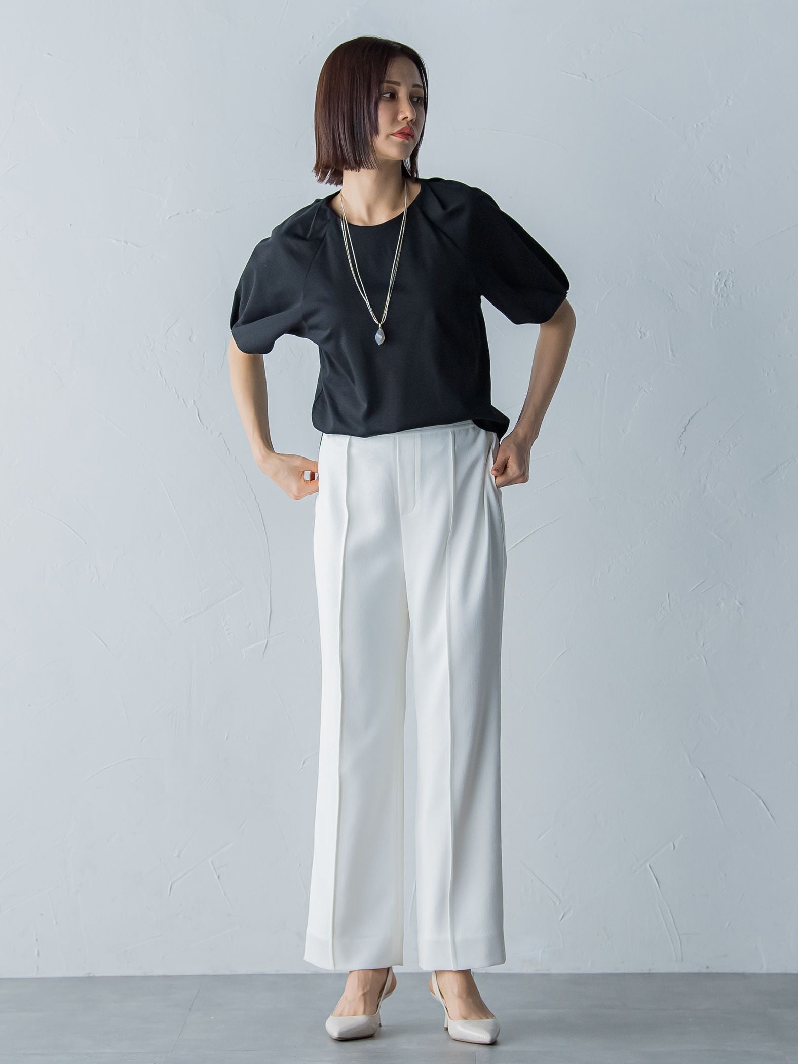 アリシアリノスタイルアップワイドパンツ≪洗濯機で洗える/シワになりにくい/ストレッチ/セットアップ≫