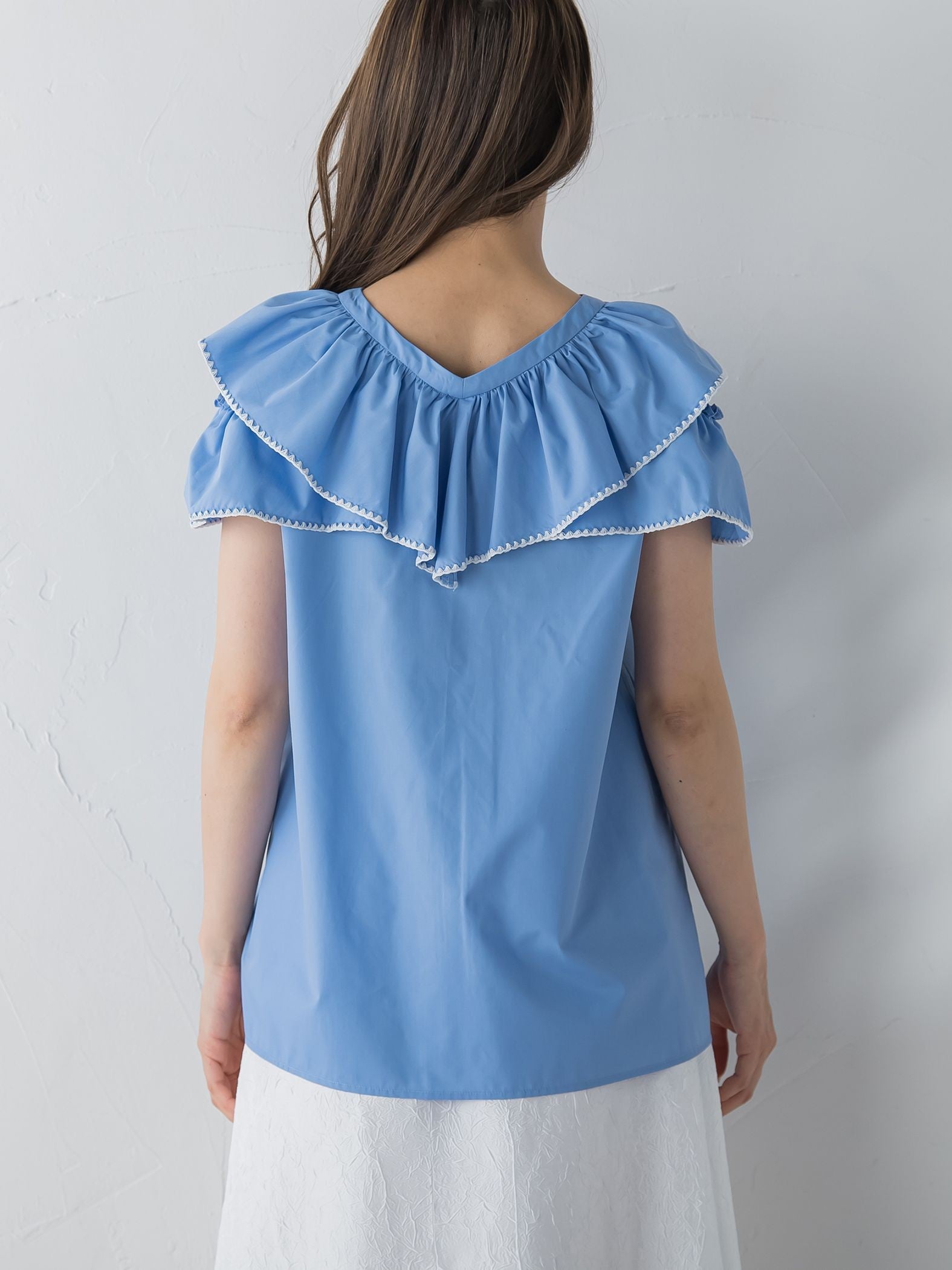 配色刺繍フリルブラウス≪手洗い可能≫