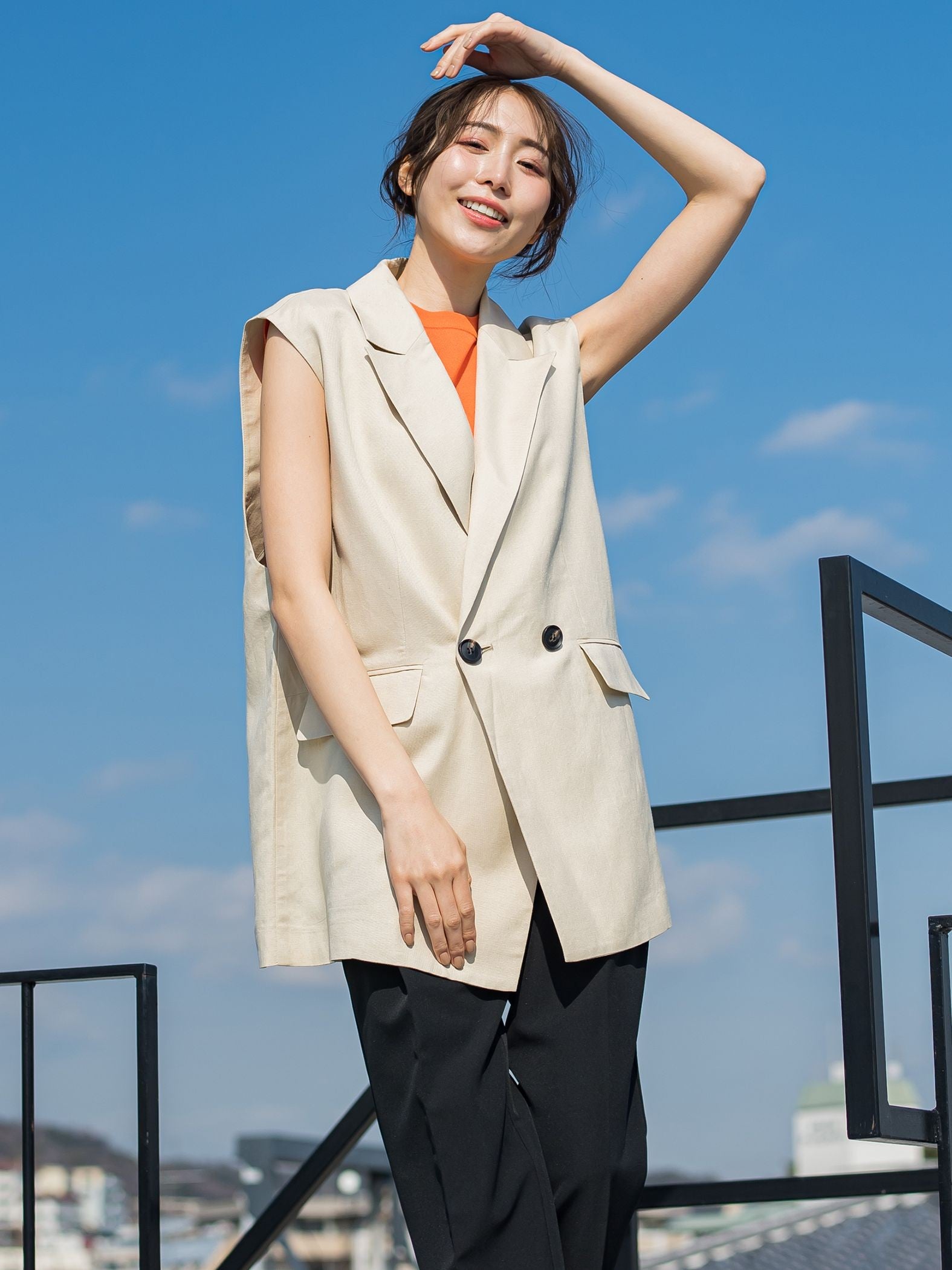 【トレンドライクな着こなしにかかせない!】リネンライクジレベスト《手洗い可能》