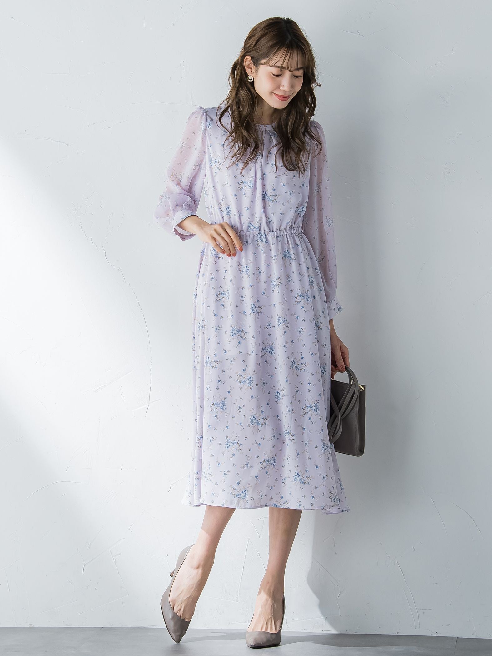 花柄シフォンワンピース ≪洗濯機で洗える≫