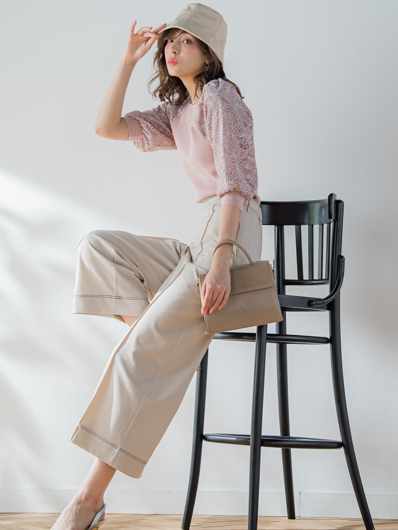配色ステッチダンガリーストレートパンツ ≪洗濯機で洗える≫