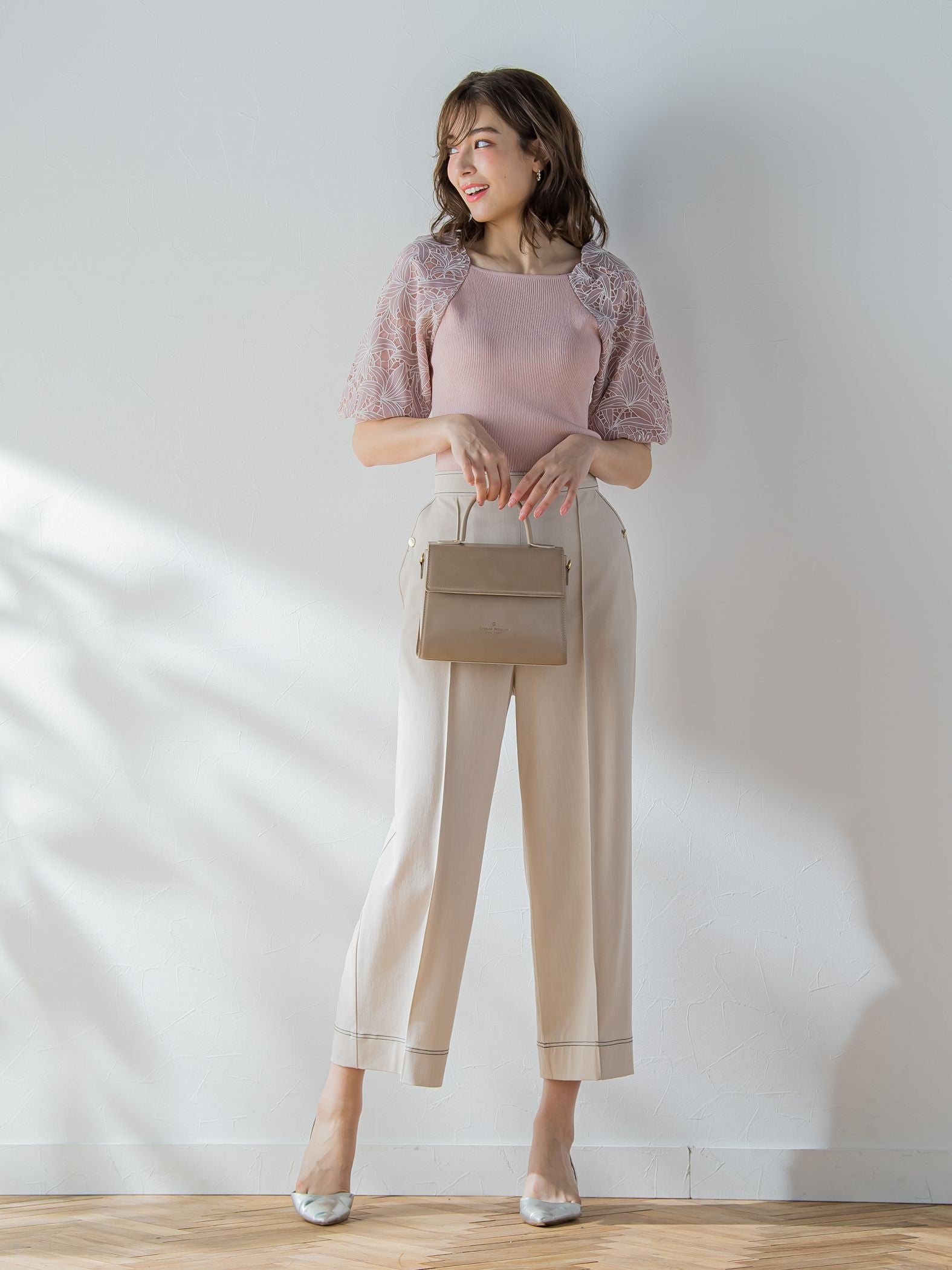 配色ステッチダンガリーストレートパンツ ≪洗濯機で洗える≫