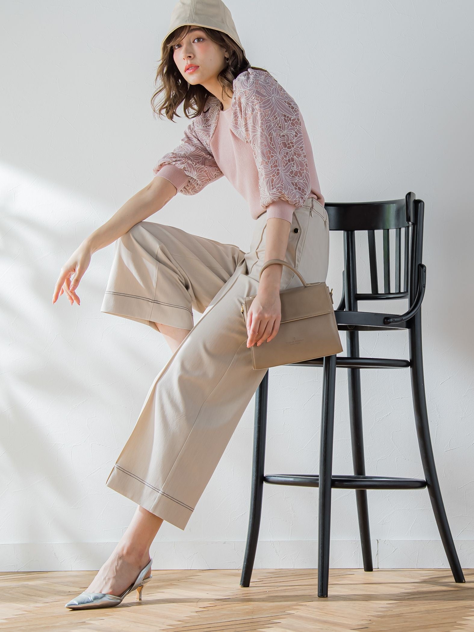 配色ステッチダンガリーストレートパンツ ≪洗濯機で洗える≫
