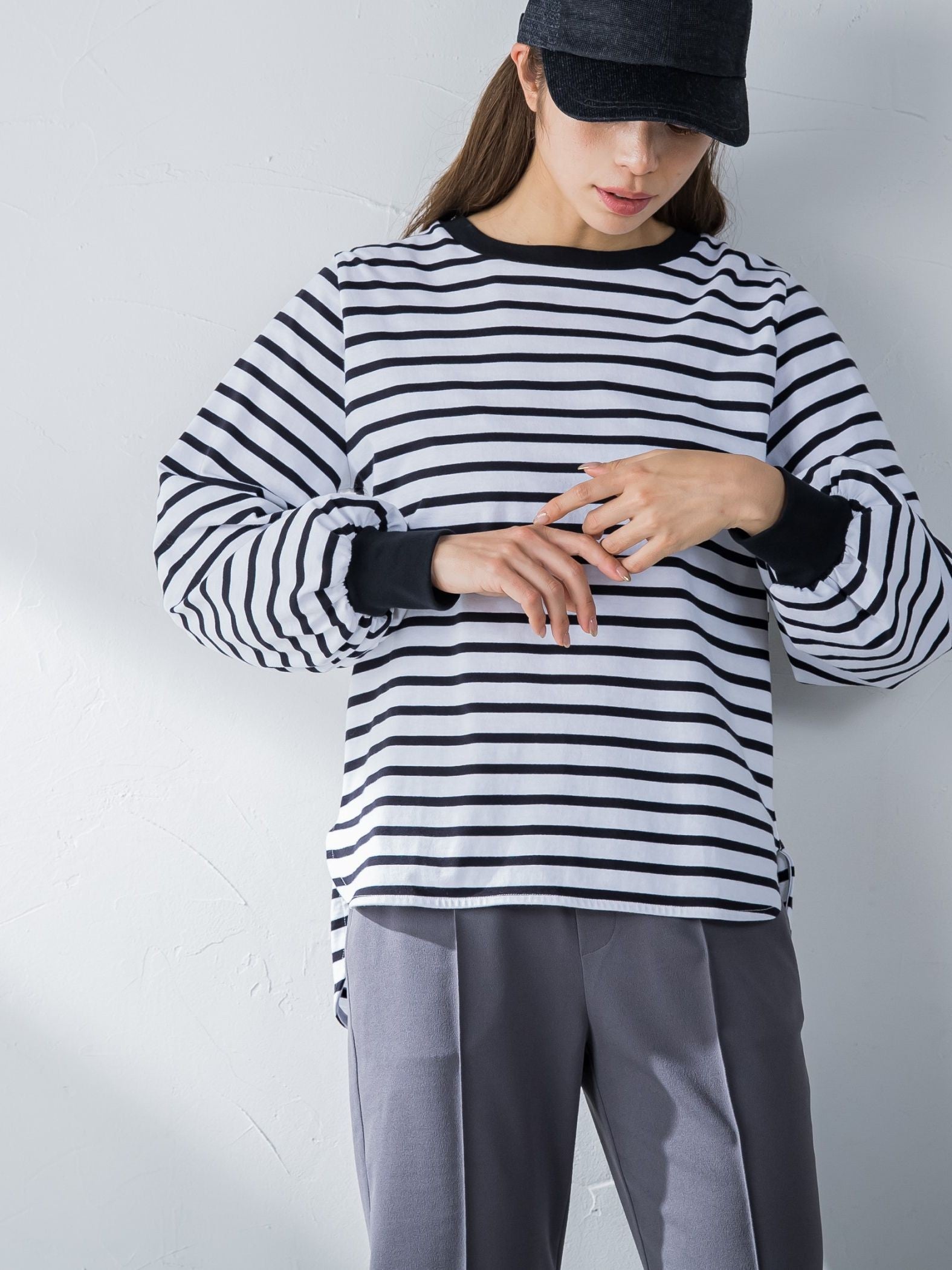 【LOVEFESTA】パフスリーブロングTシャツ≪洗濯機で洗える≫