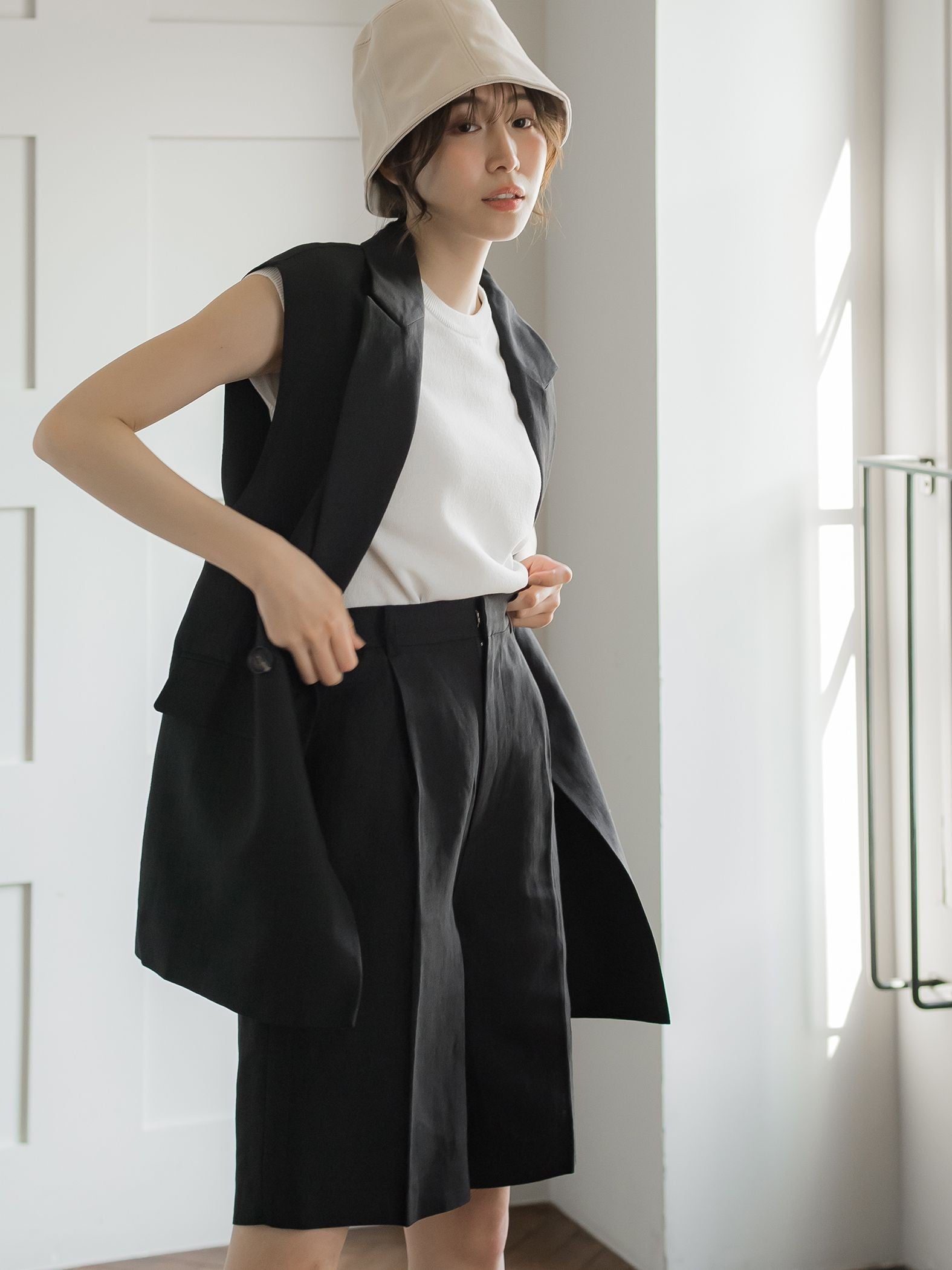 【トレンドライクな着こなしにかかせない!】リネンライクジレベスト《手洗い可能》