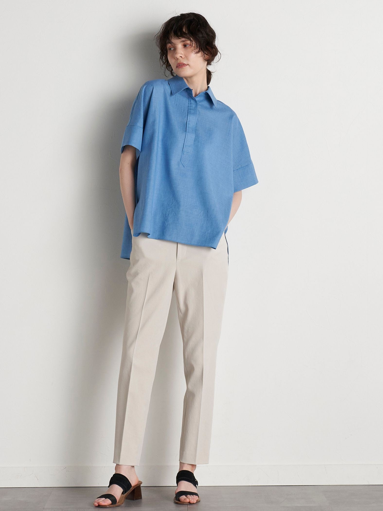 【大きいサイズ】【極】シワになりにくいファージュストレッチブラウス《吸湿速乾/洗濯機で洗える》