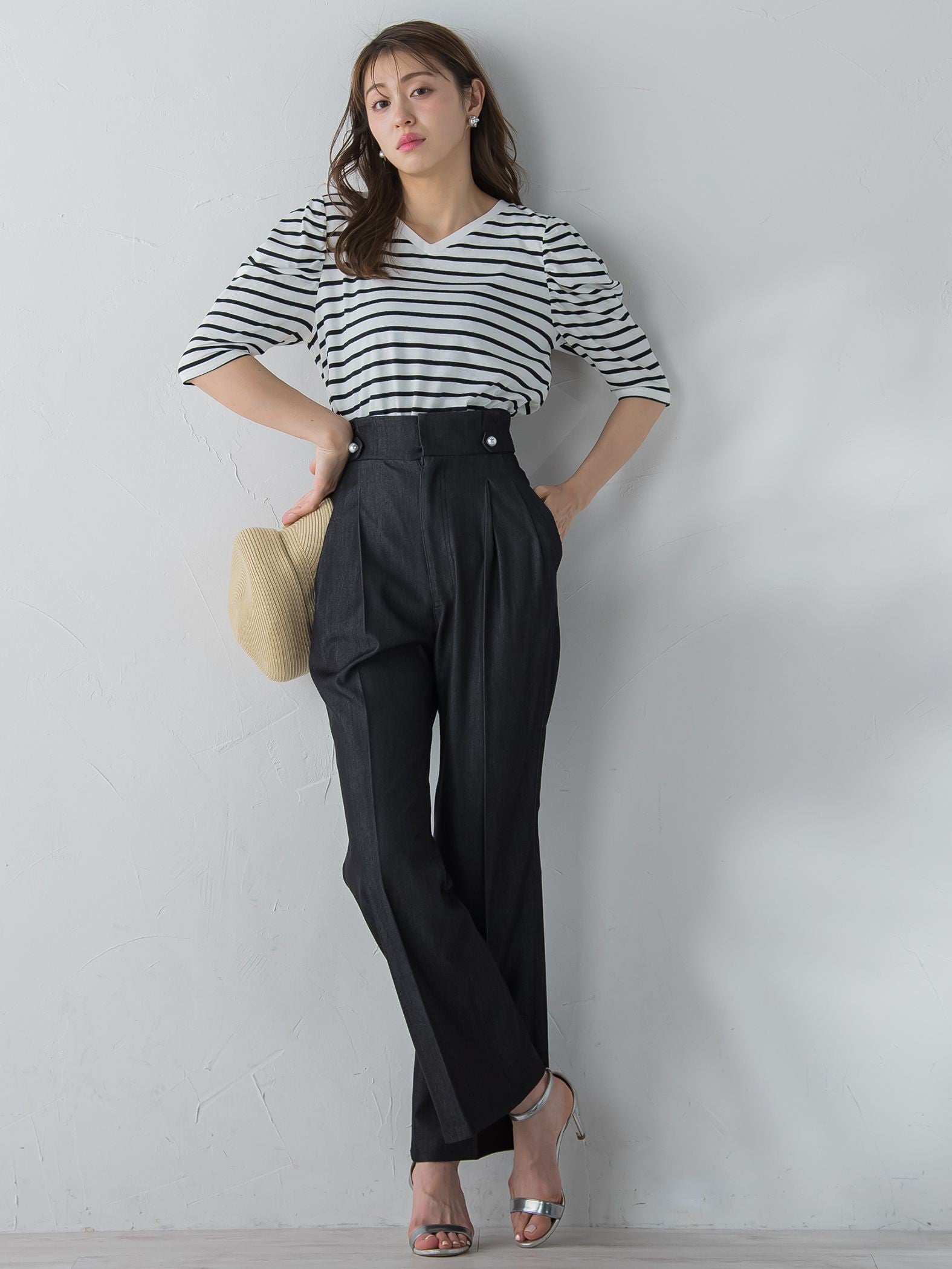 裾フレアストレッチデニムパンツ≪洗濯機で洗える≫