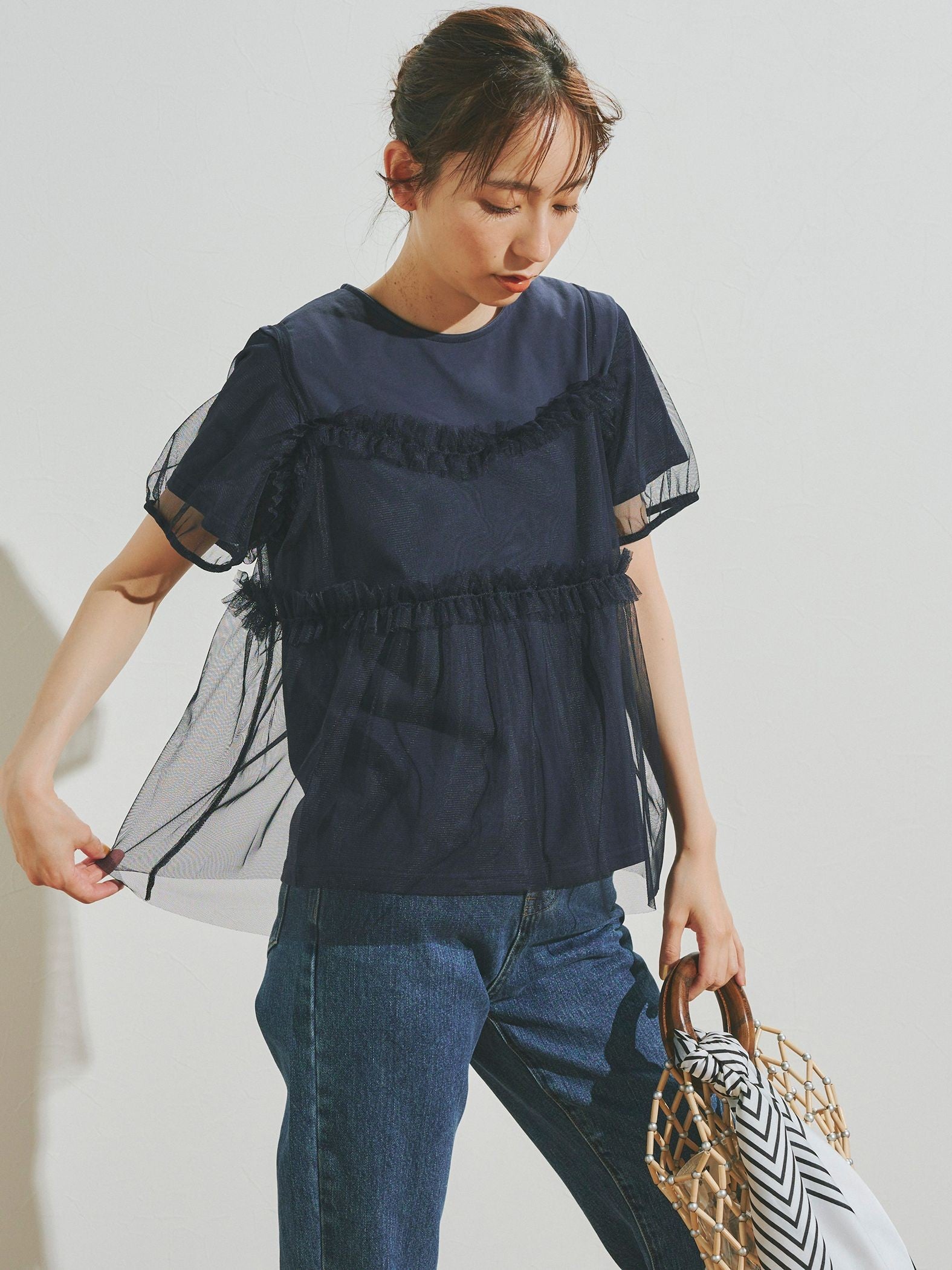 チュールビスチェ付きTシャツ
