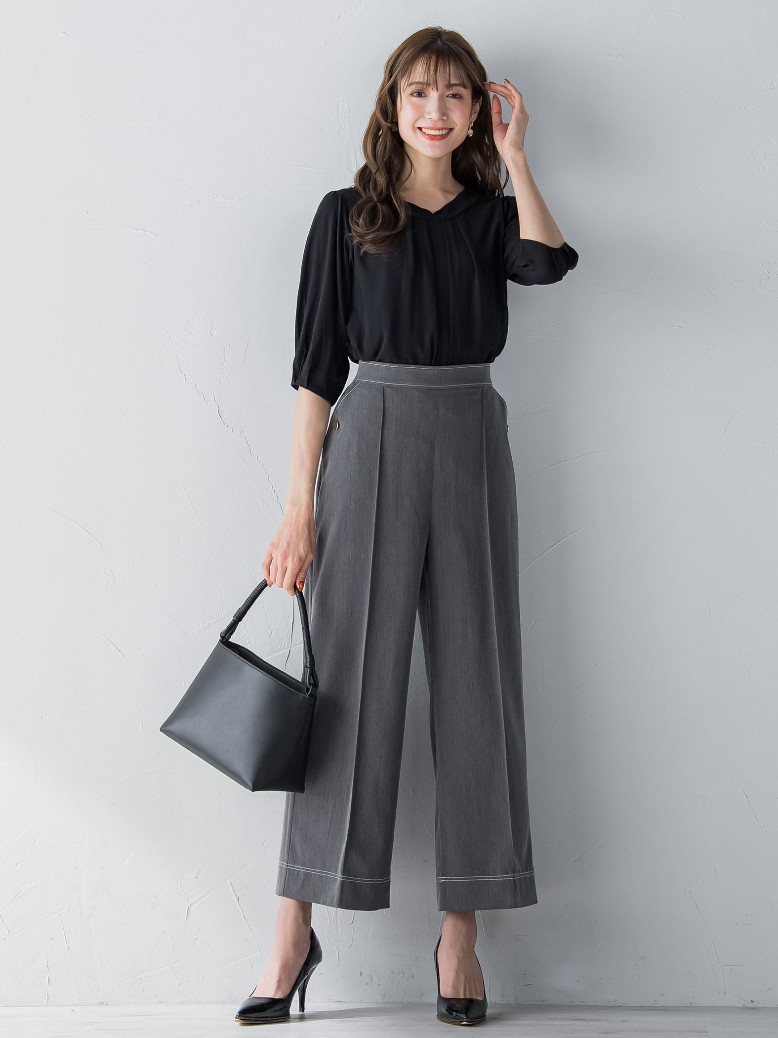 配色ステッチダンガリーストレートパンツ ≪洗濯機で洗える≫
