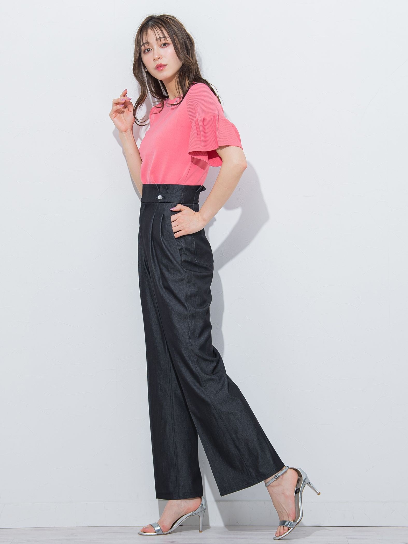 裾フレアストレッチデニムパンツ≪洗濯機で洗える≫