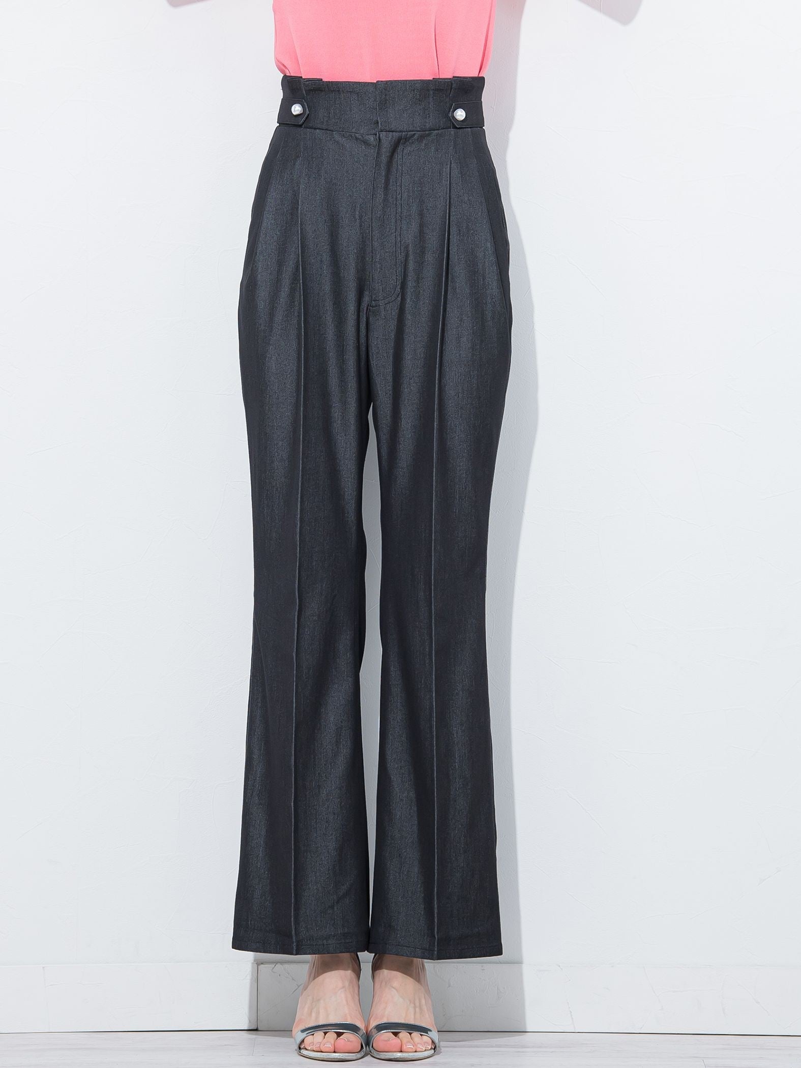裾フレアストレッチデニムパンツ≪洗濯機で洗える≫