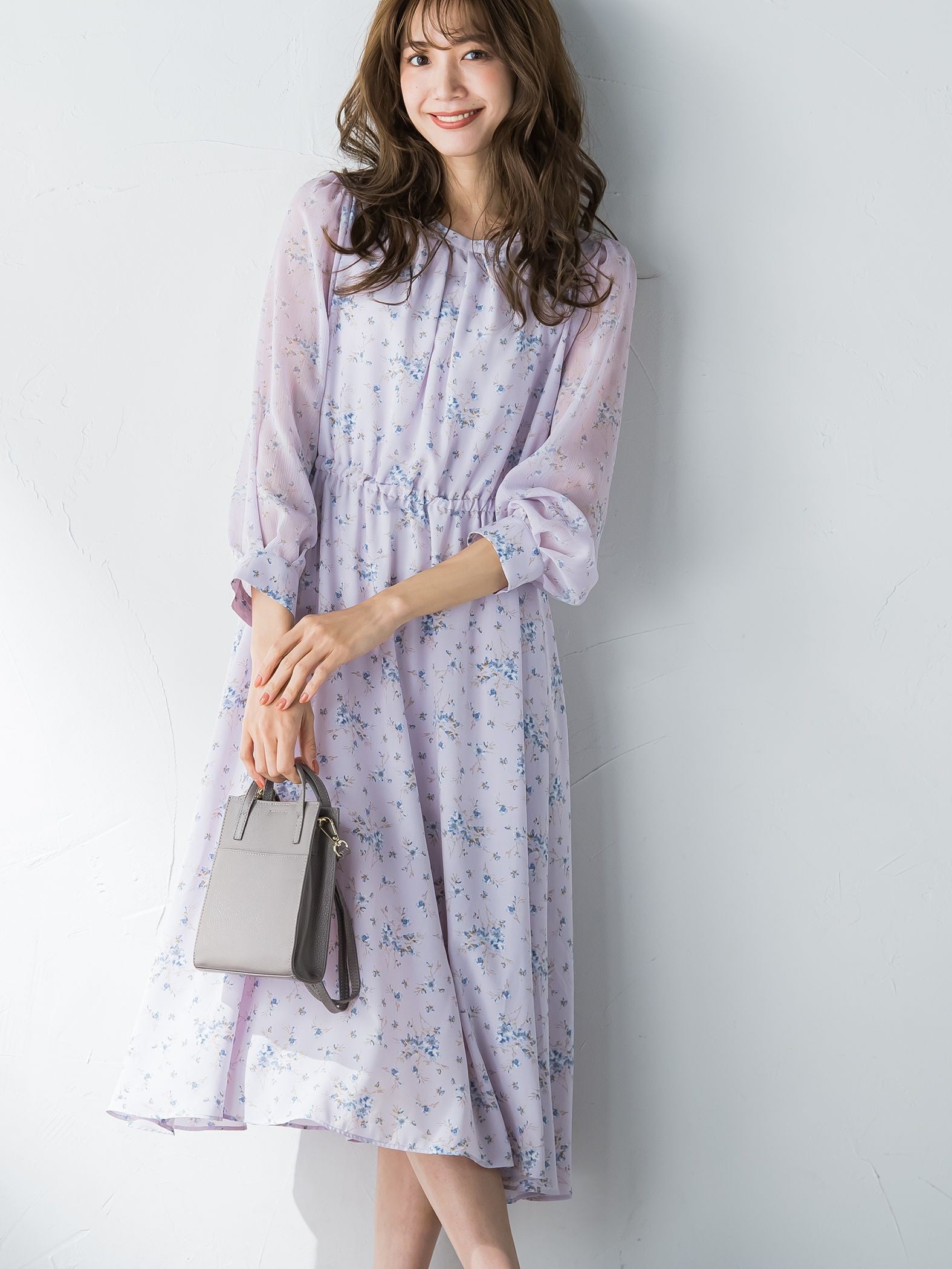 花柄シフォンワンピース ≪洗濯機で洗える≫