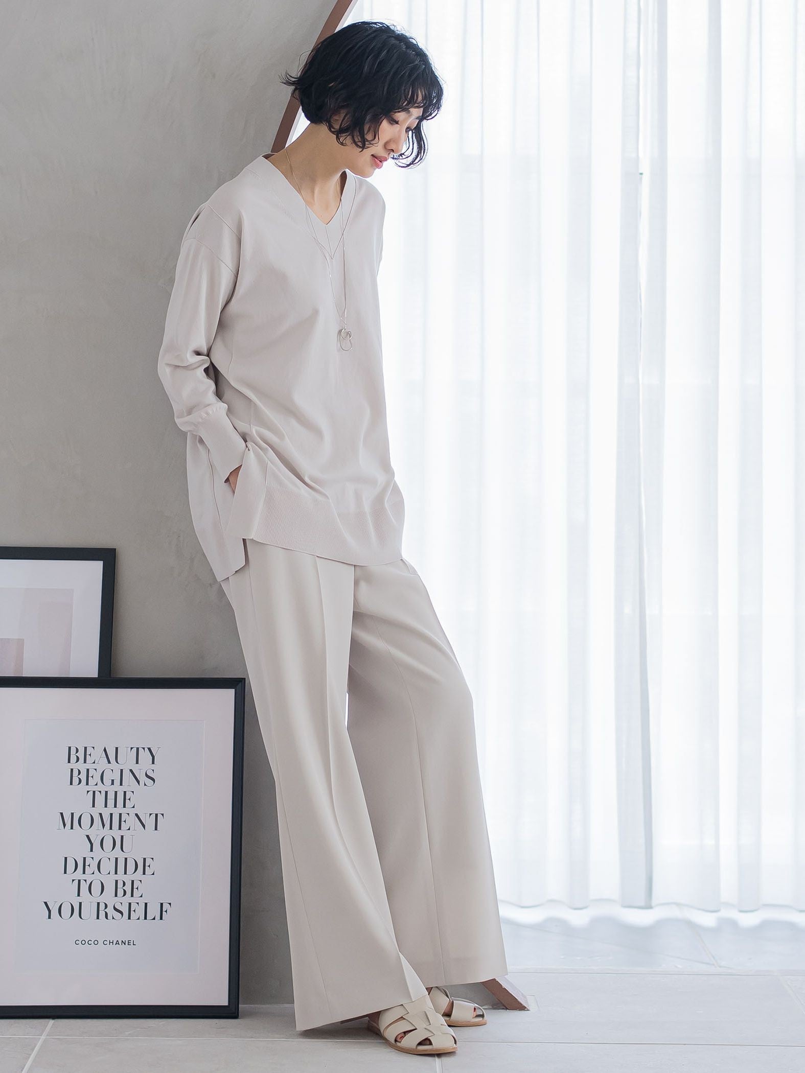 落ち感きれいめワイドパンツ≪シワになりにくい/ストレッチ/セットアップ/イージーケア≫
