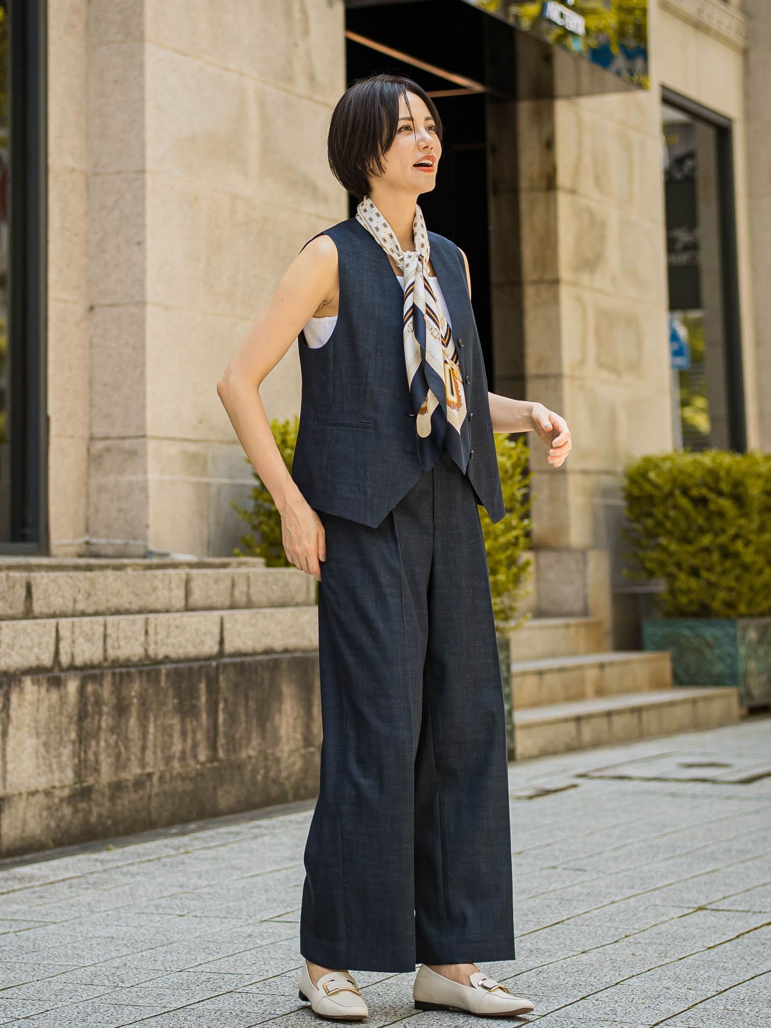【おとなデニム】サスペンダー付きワイドパンツ≪洗える≫