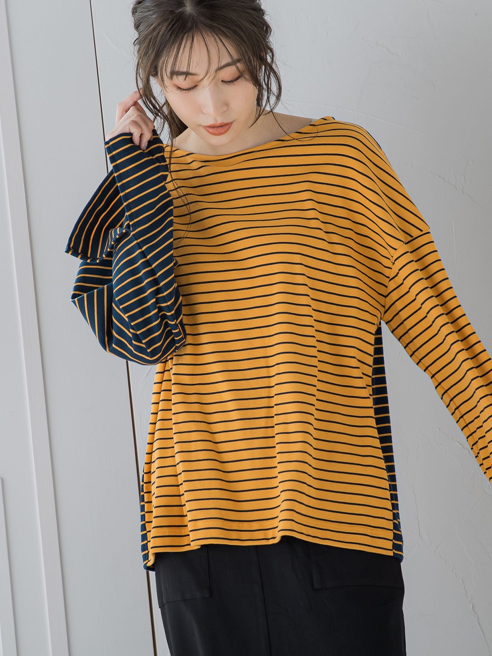 【切り返しのボーダーで遊び心をプラス】ボーダーTシャツ《手洗い可能》