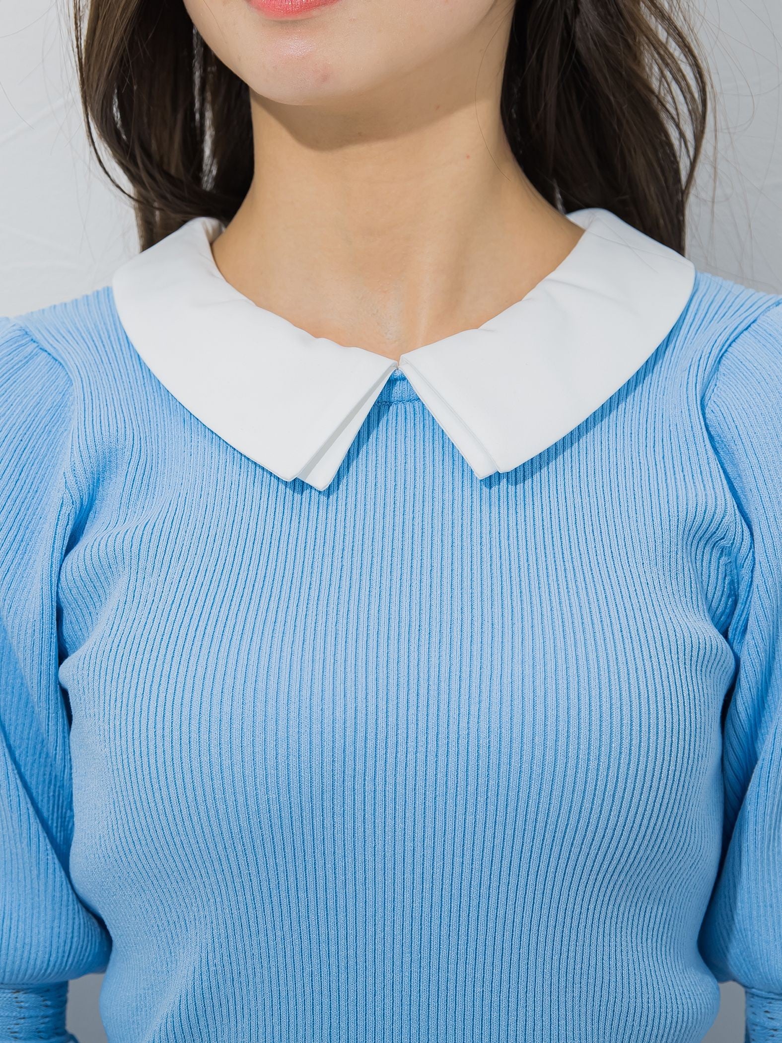 衿付きパフスリーブニット≪手洗い可能/接触冷感≫