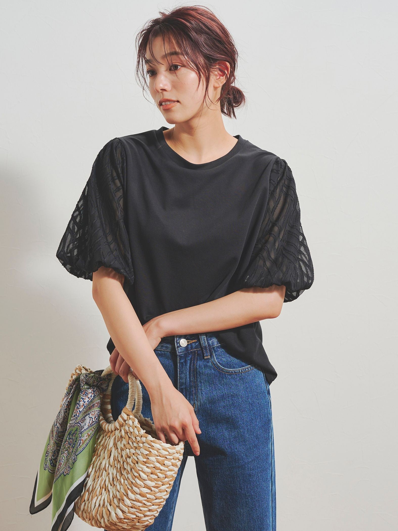 ジャガードバルーン半袖Tシャツ≪手洗い可能≫