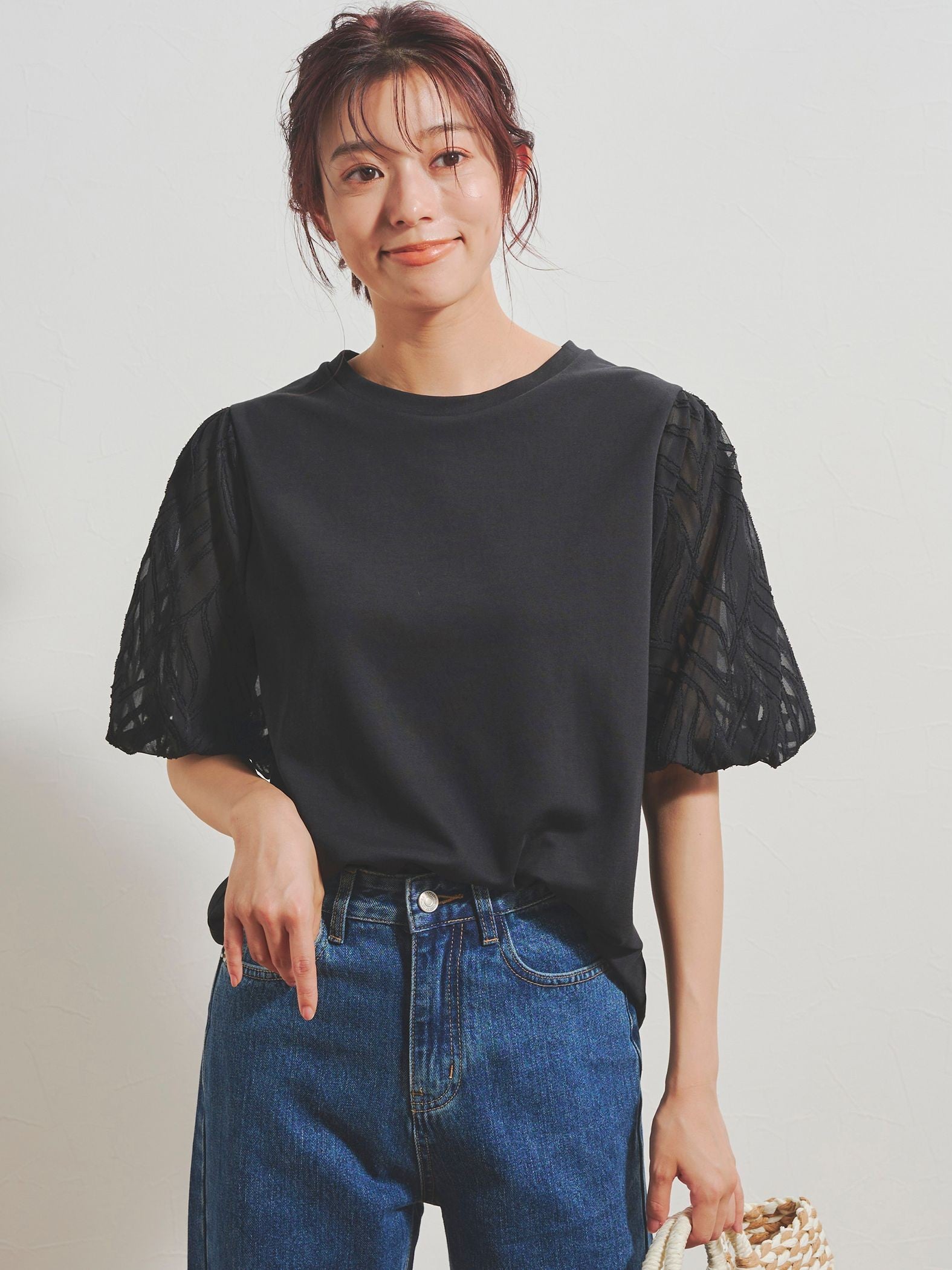 ジャガードバルーン半袖Tシャツ≪手洗い可能≫