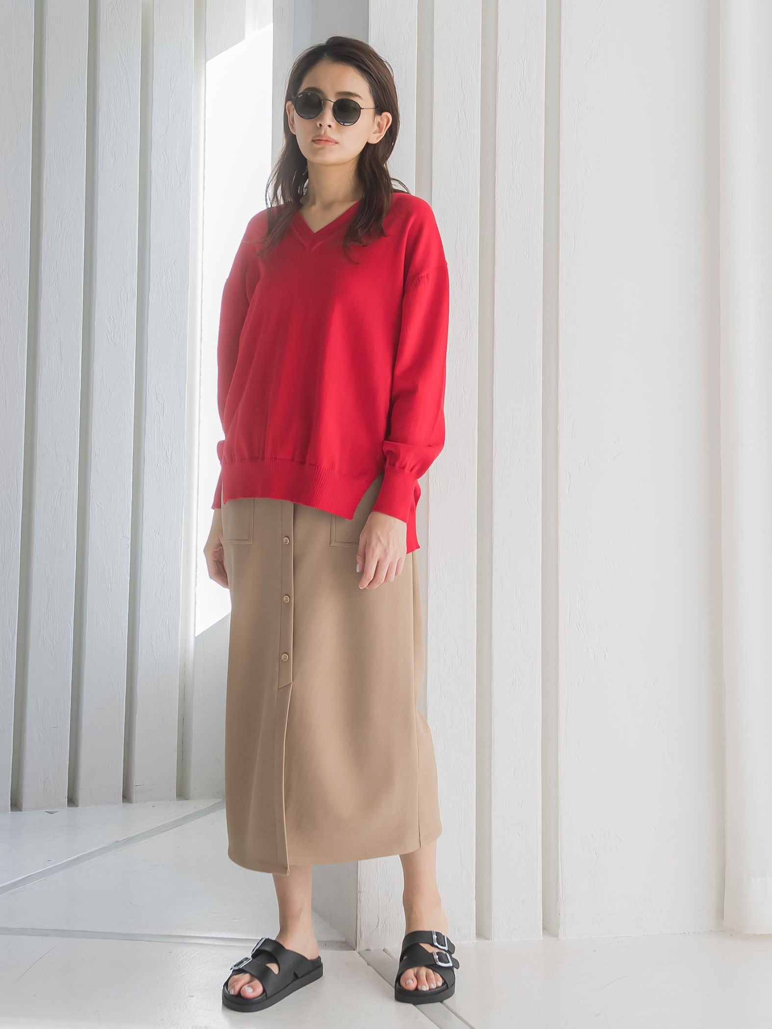 抗菌ニットVネックプルオーバー≪手洗い可能≫