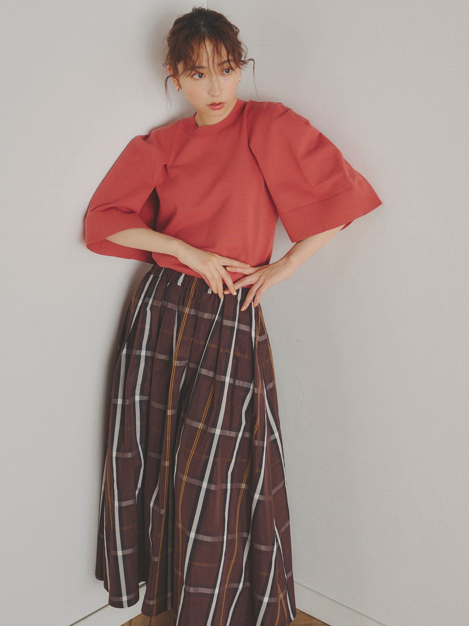 タフタチェックスカート≪洗濯機で洗える≫