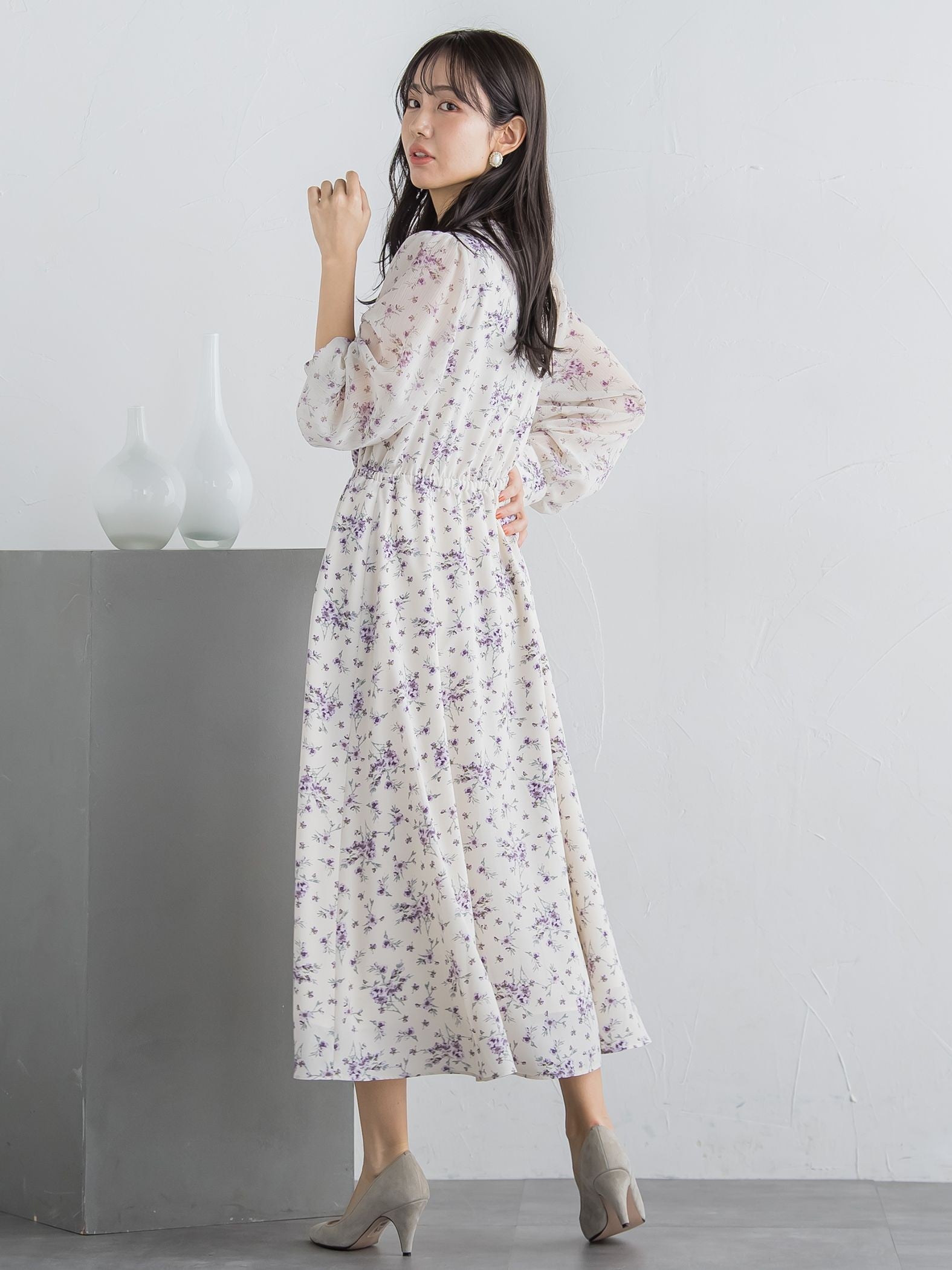 花柄シフォンワンピース ≪洗濯機で洗える≫