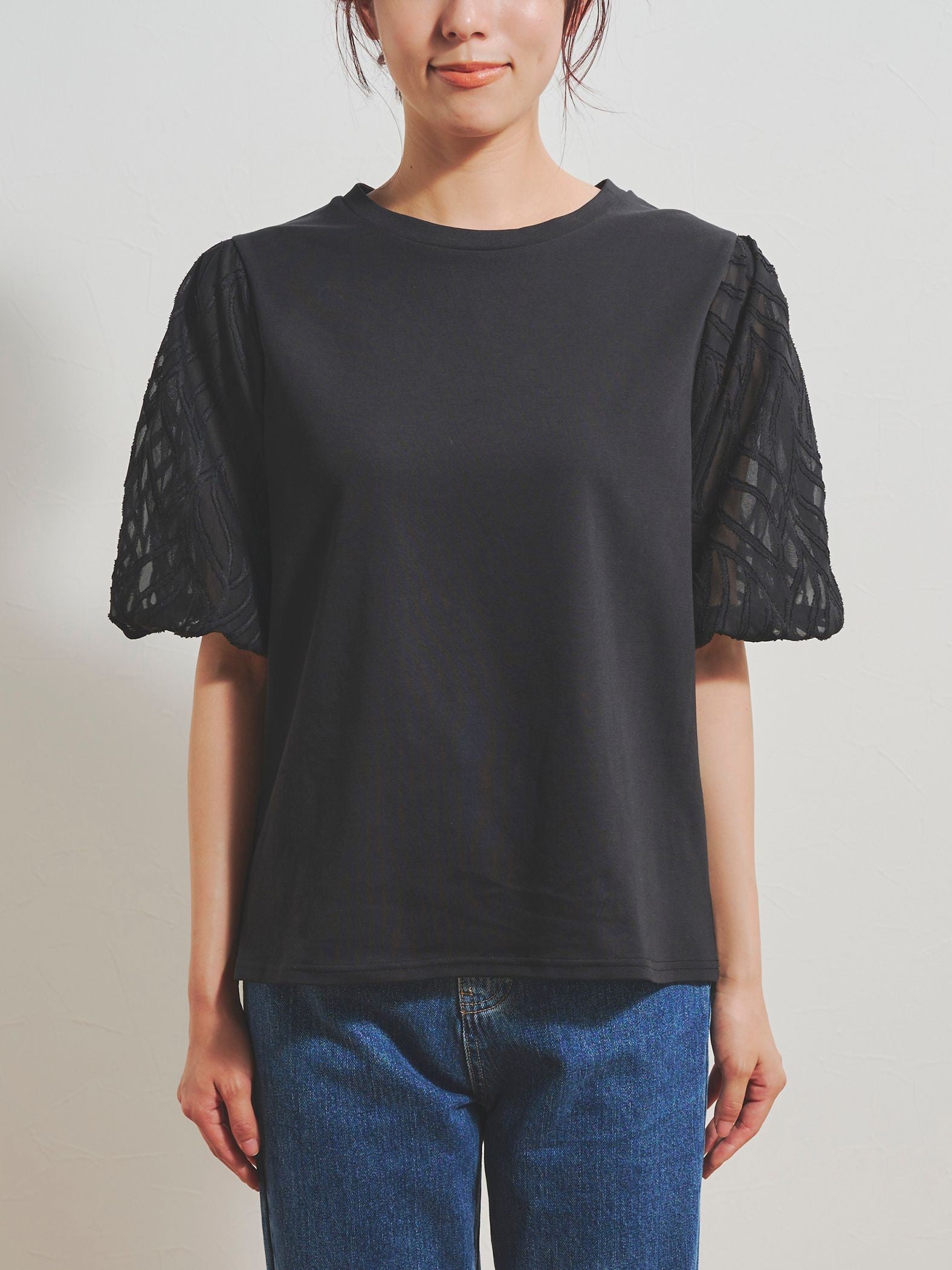 ジャガードバルーン半袖Tシャツ≪手洗い可能≫