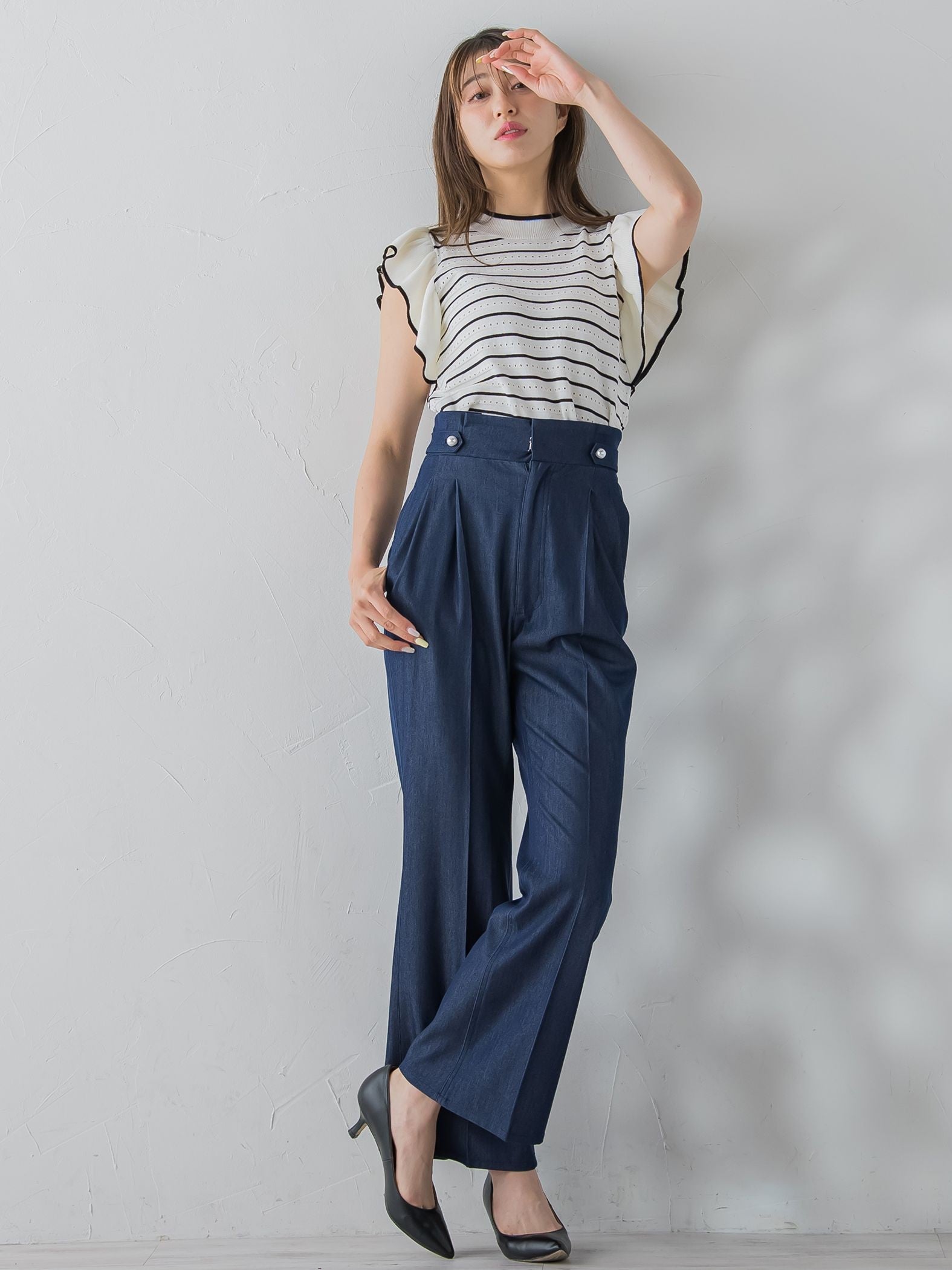 裾フレアストレッチデニムパンツ≪洗濯機で洗える≫