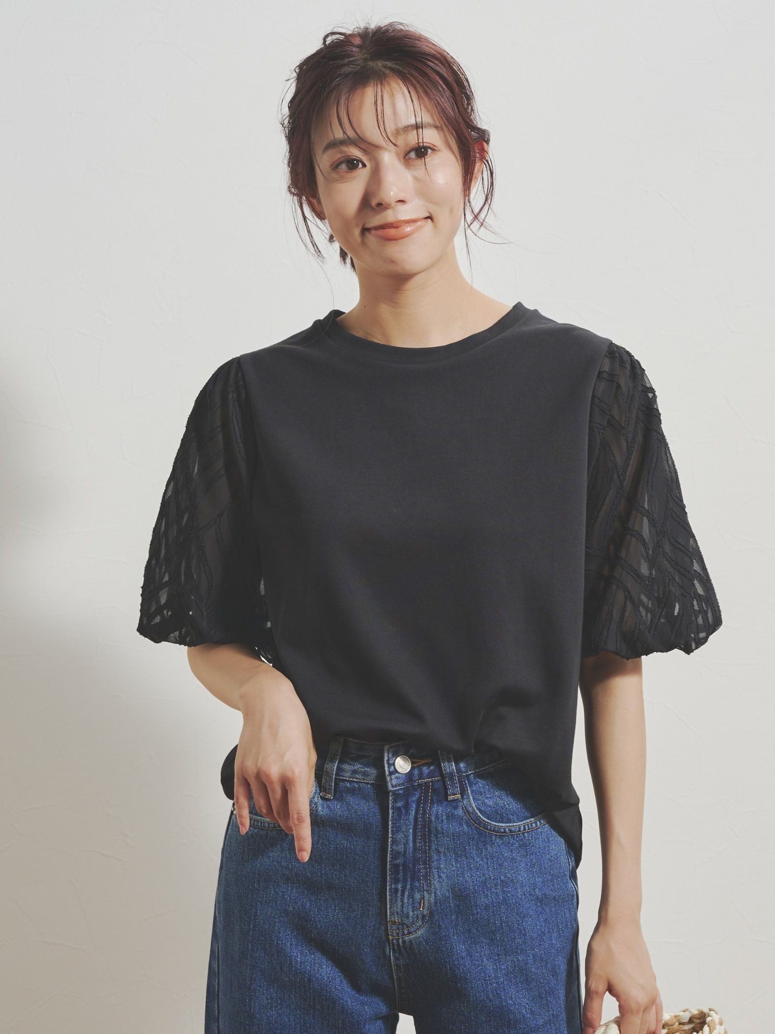 ジャガードバルーン半袖Tシャツ≪手洗い可能≫