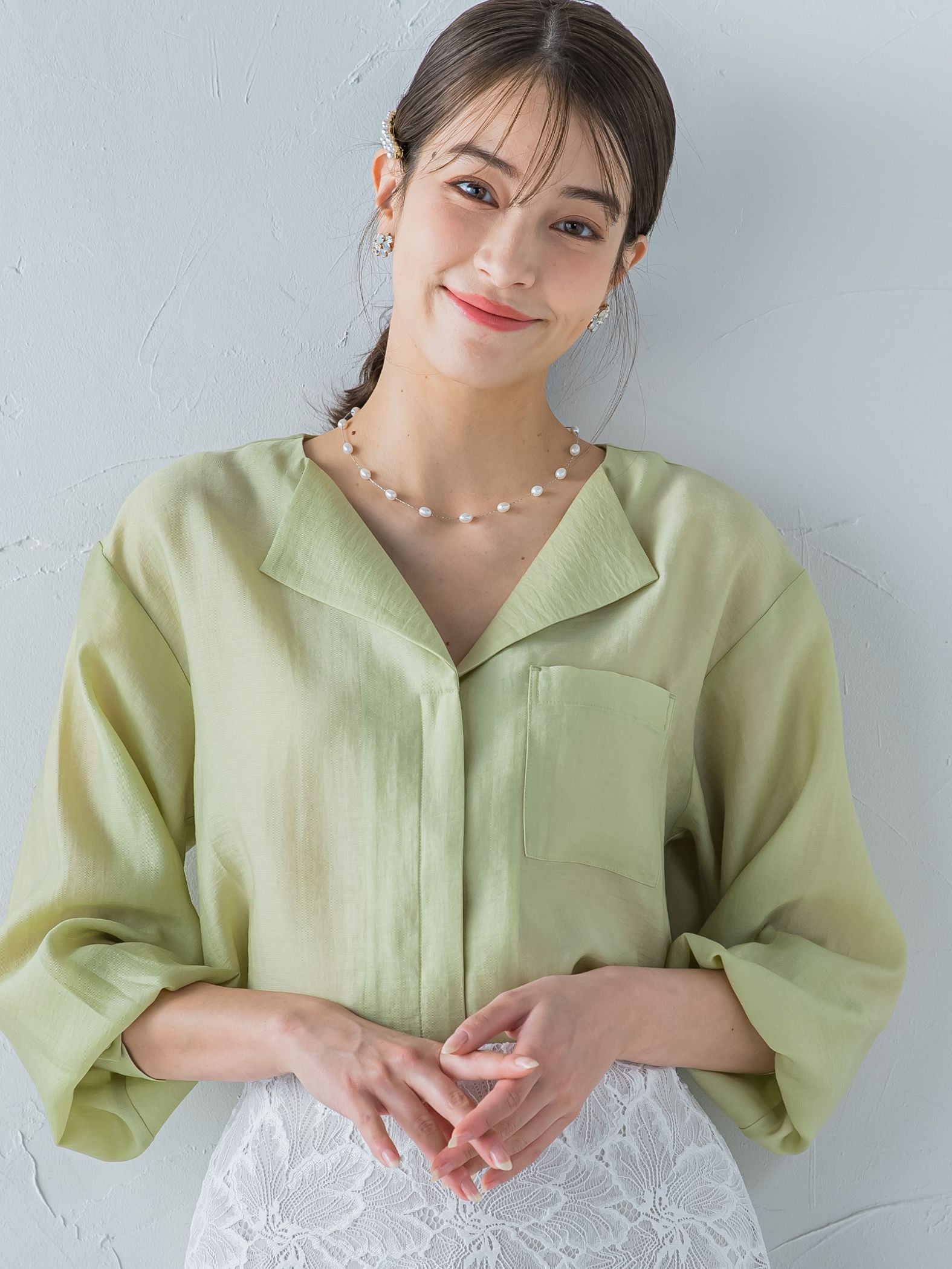 淡水パール付きロングネックレス