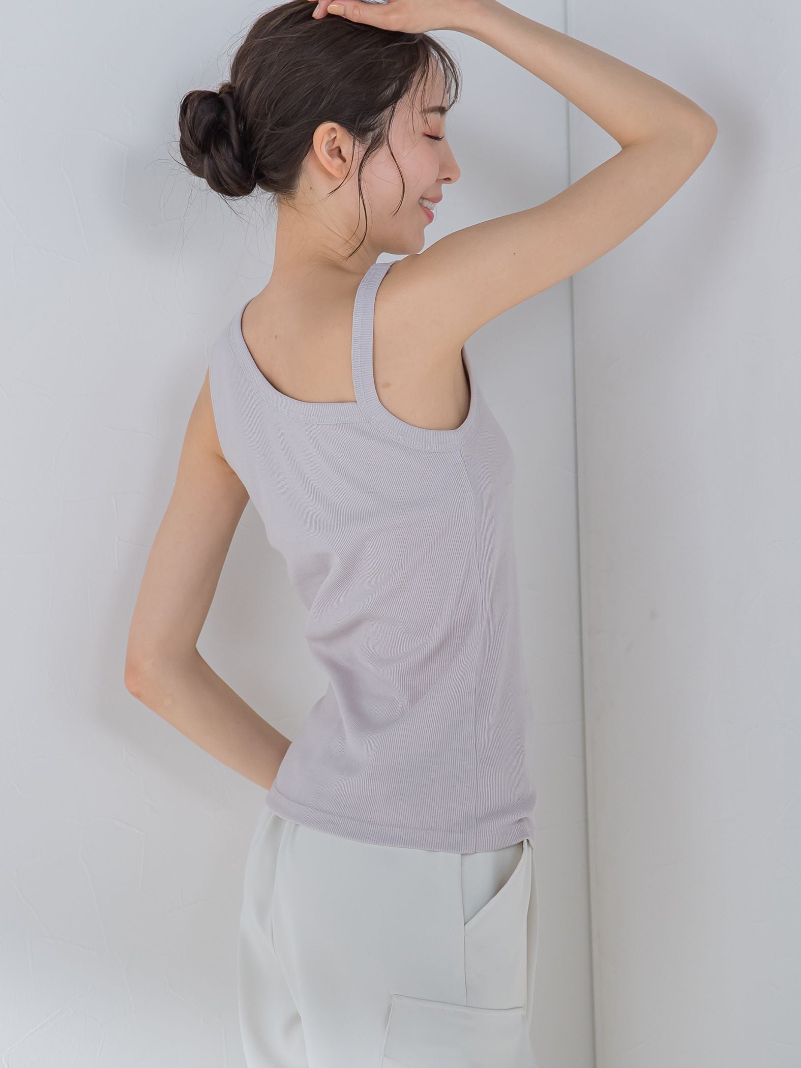 【大人女子のための優秀タンク】パット付アシメリブ《洗濯機で洗える》
