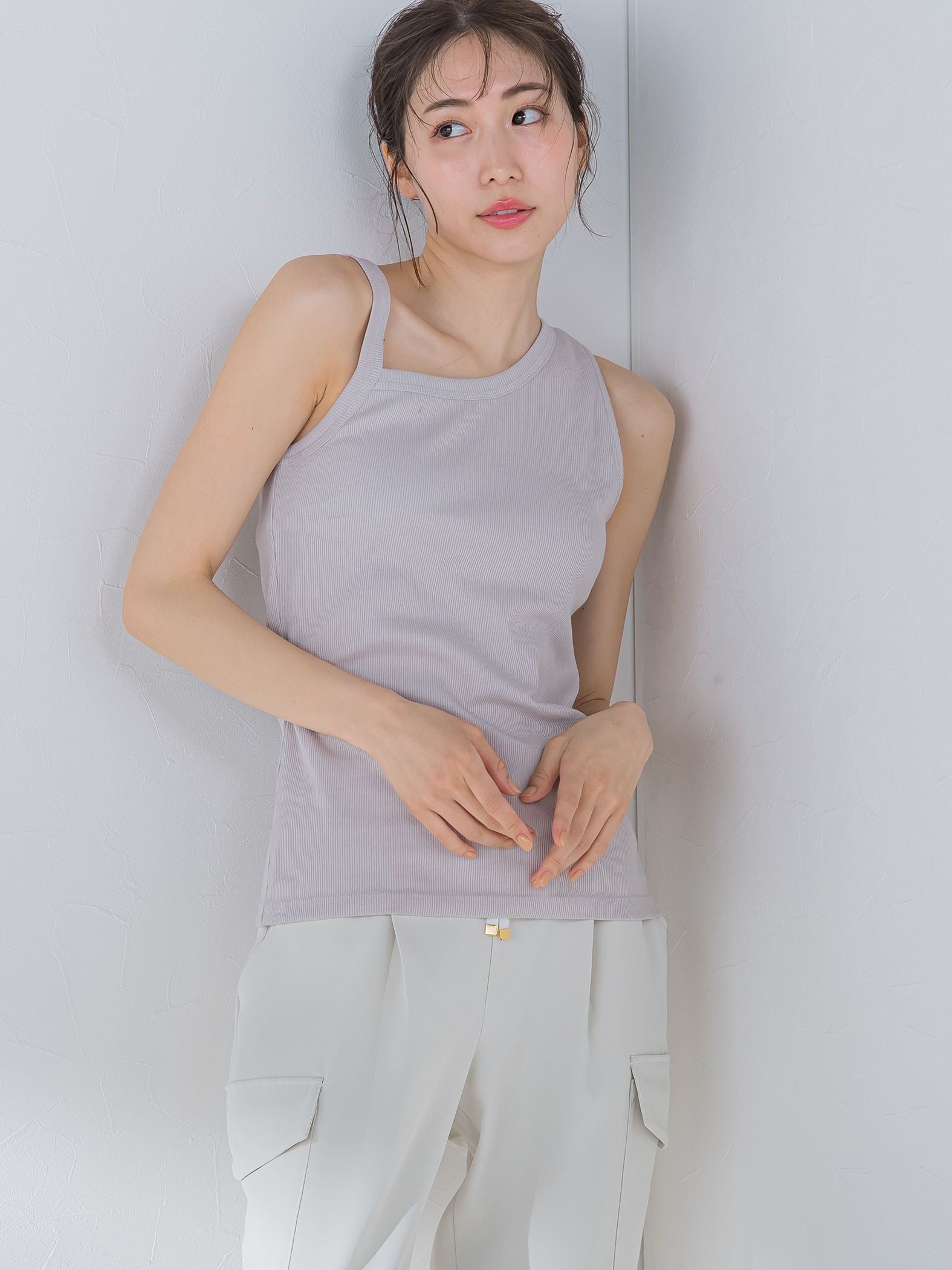 【大人女子のための優秀タンク】パット付アシメリブ《洗濯機で洗える》