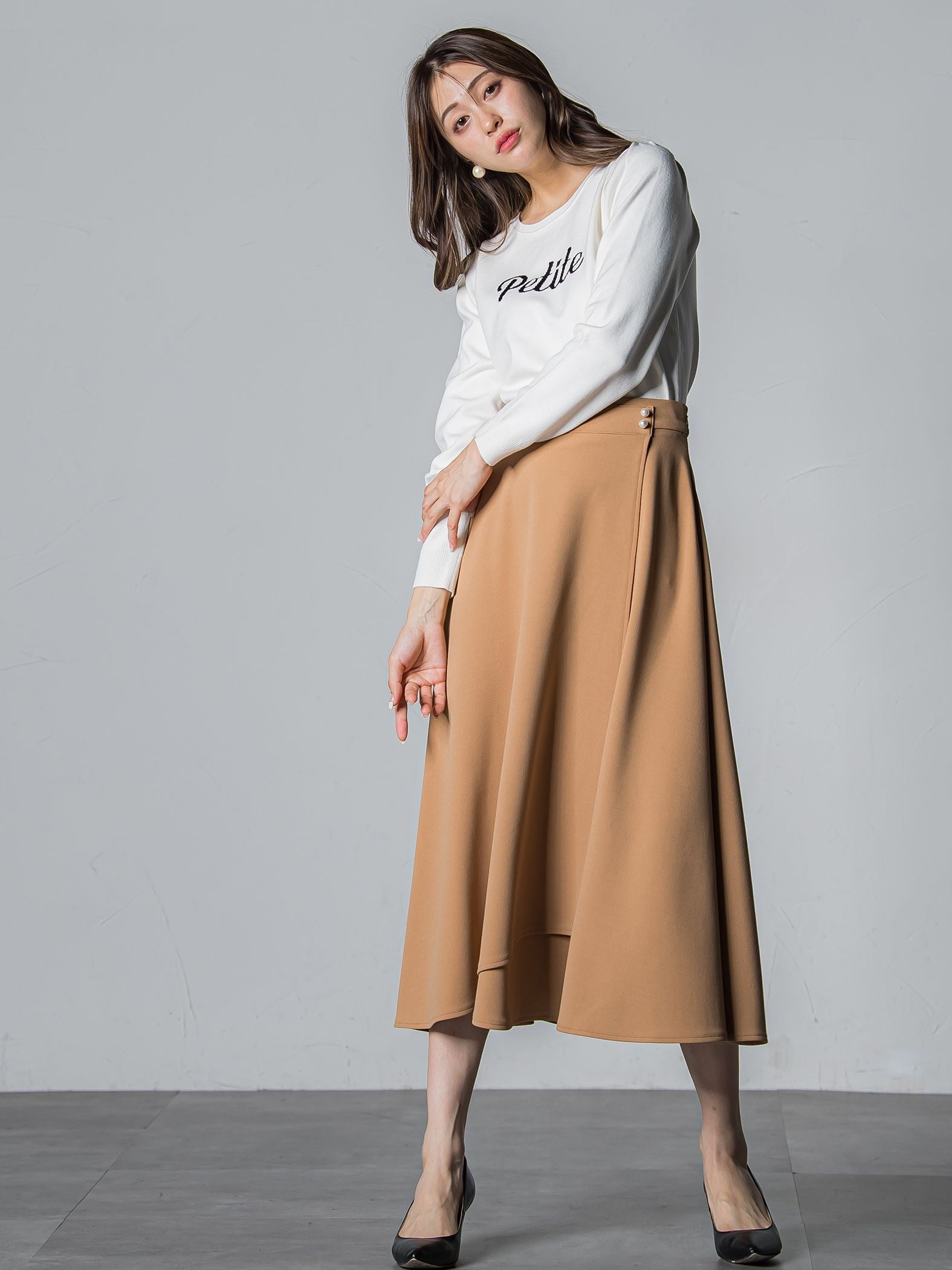 パール付きラップ風スカート≪洗濯機で洗える≫