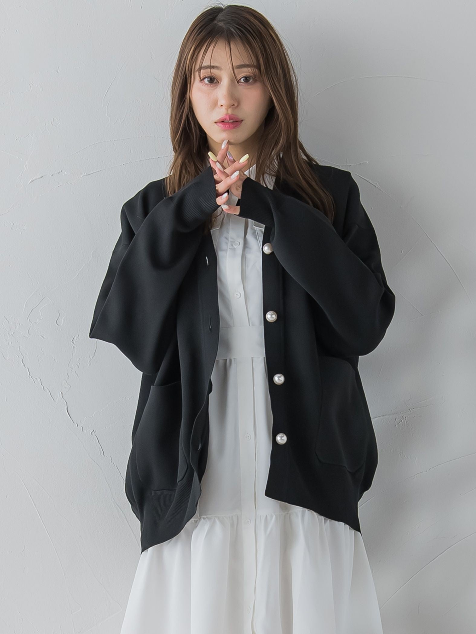 【WEB別注】パールボタンVカーデ≪手洗い可能≫