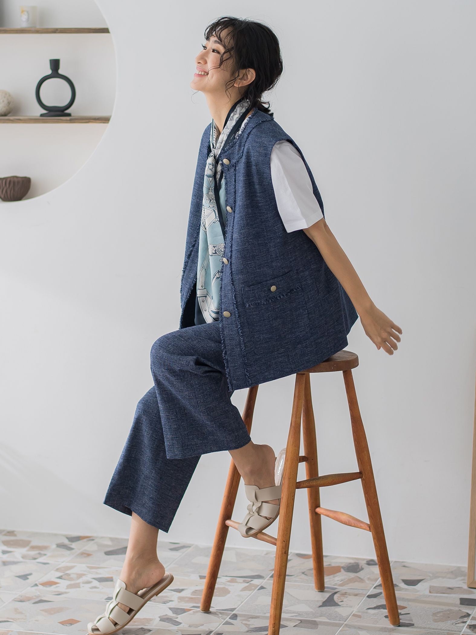 サマーツイードワイドストレートパンツ≪洗濯機で洗える≫