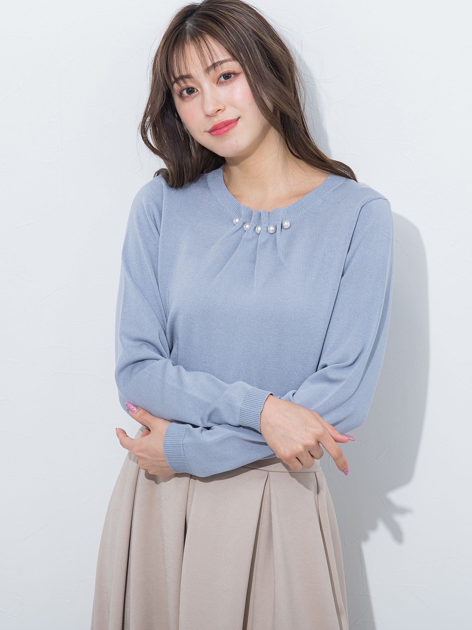 【WEB別注】パールネックニット《手洗い可能》